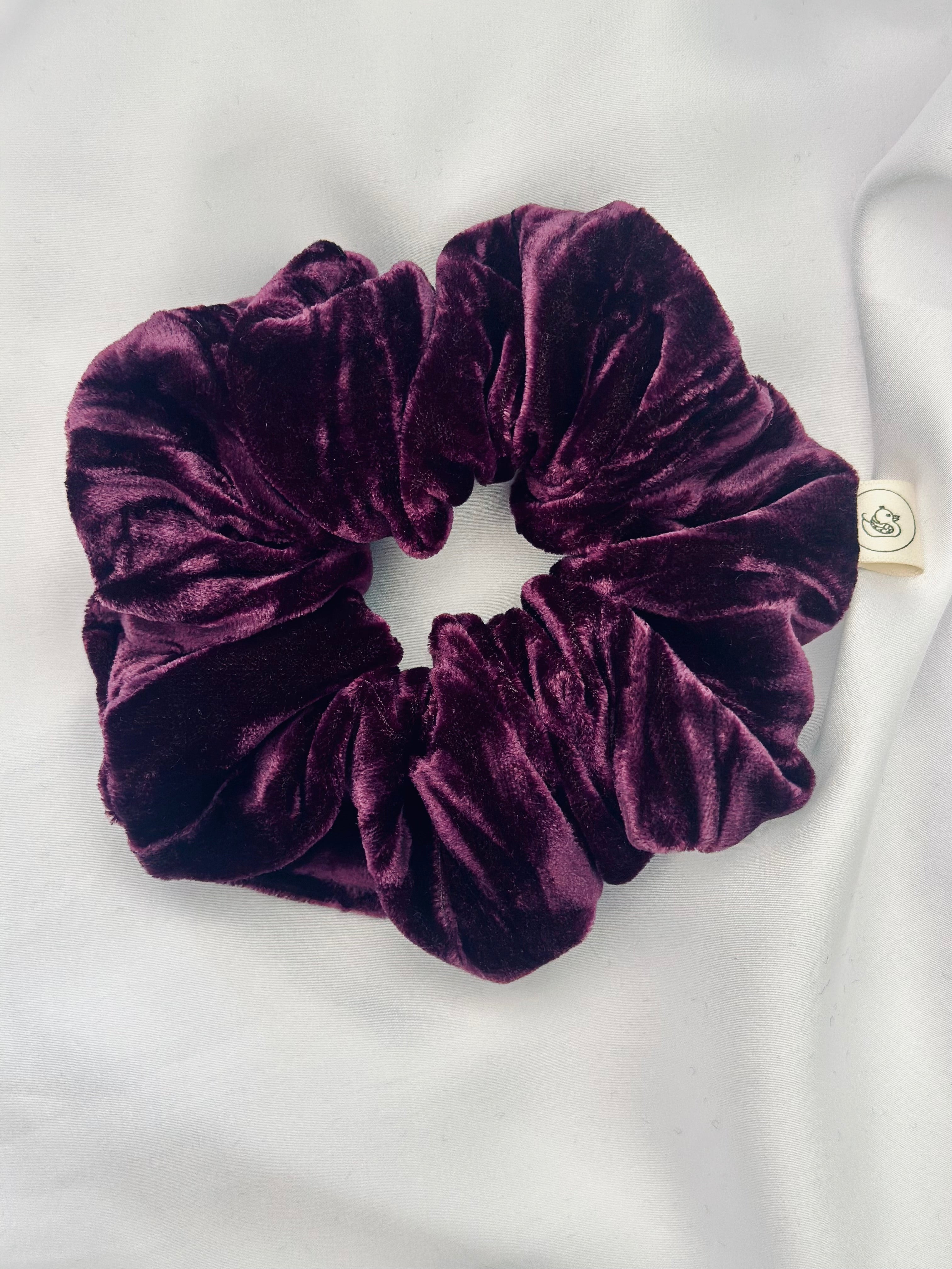 Purple crushed velvet hair scrunchie