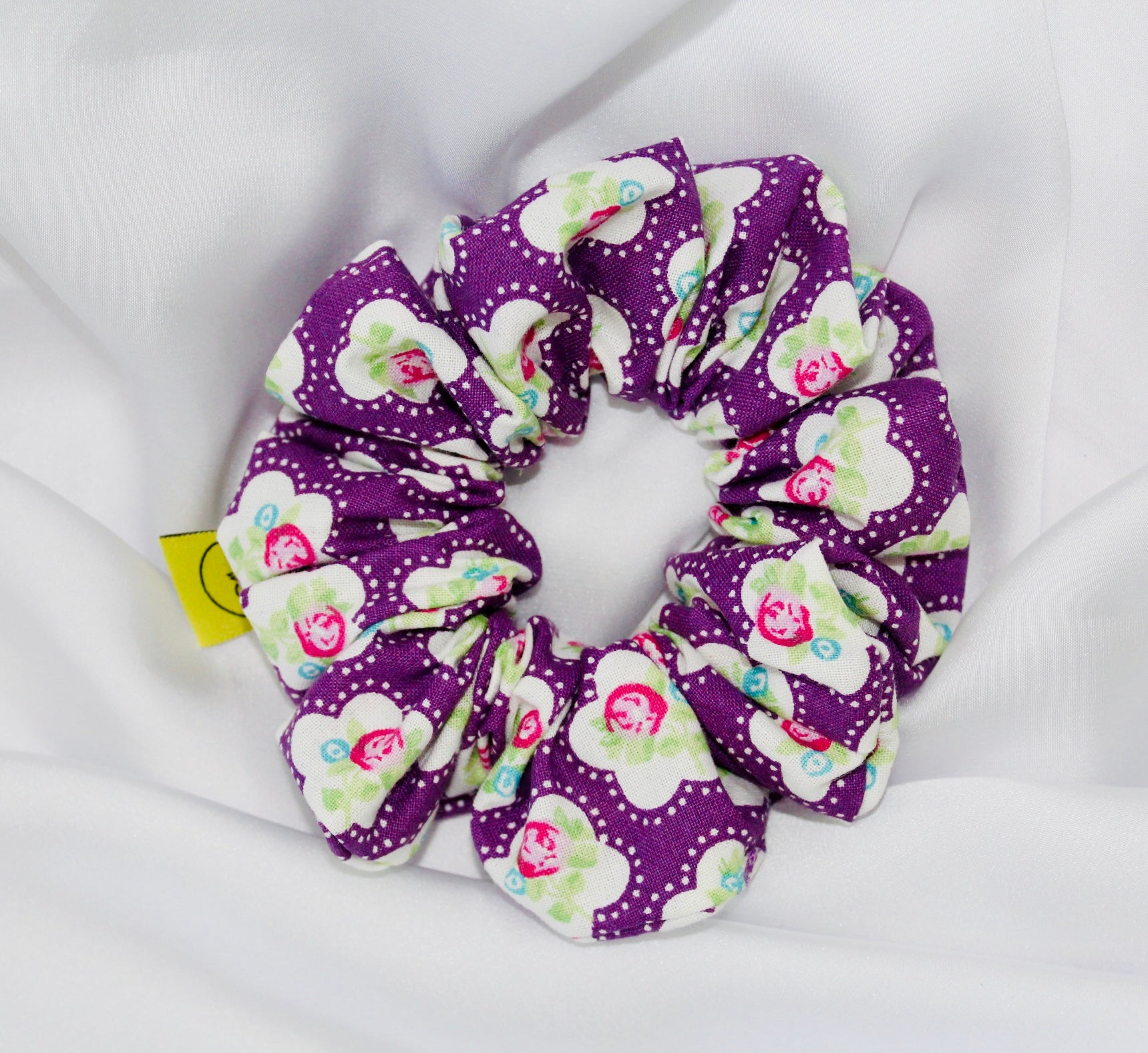 Purple floral hair scrunchie