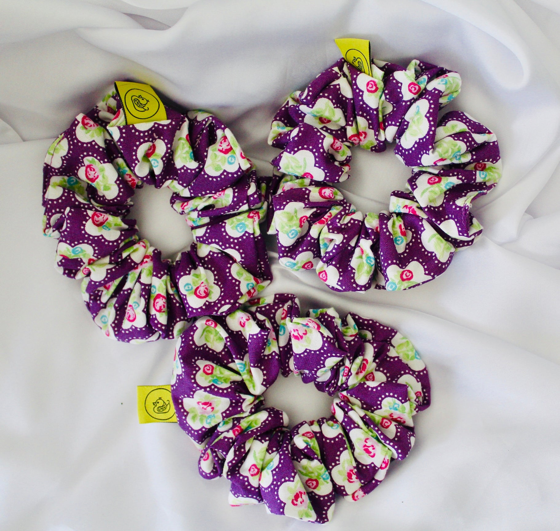 Purple floral hair scrunchie