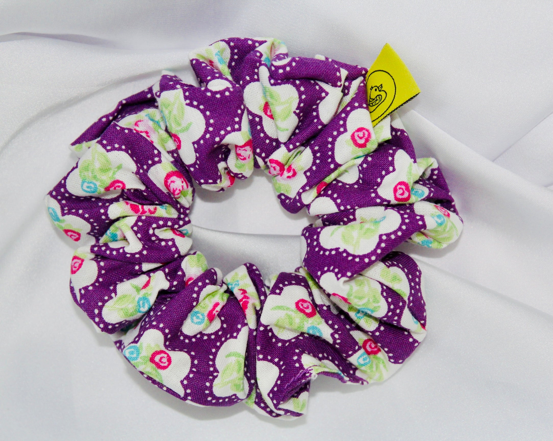 Purple floral hair scrunchie