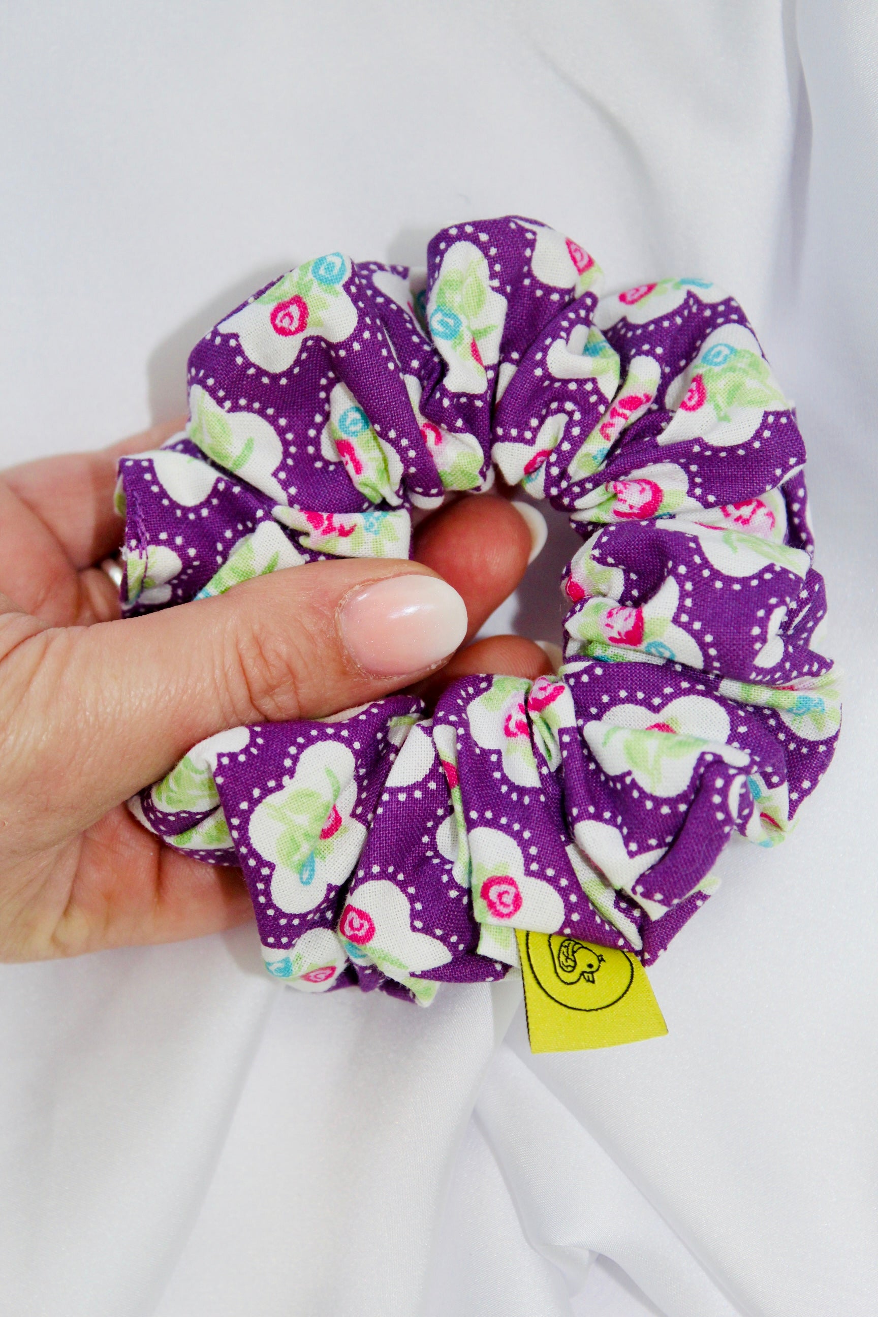 Purple floral hair scrunchie