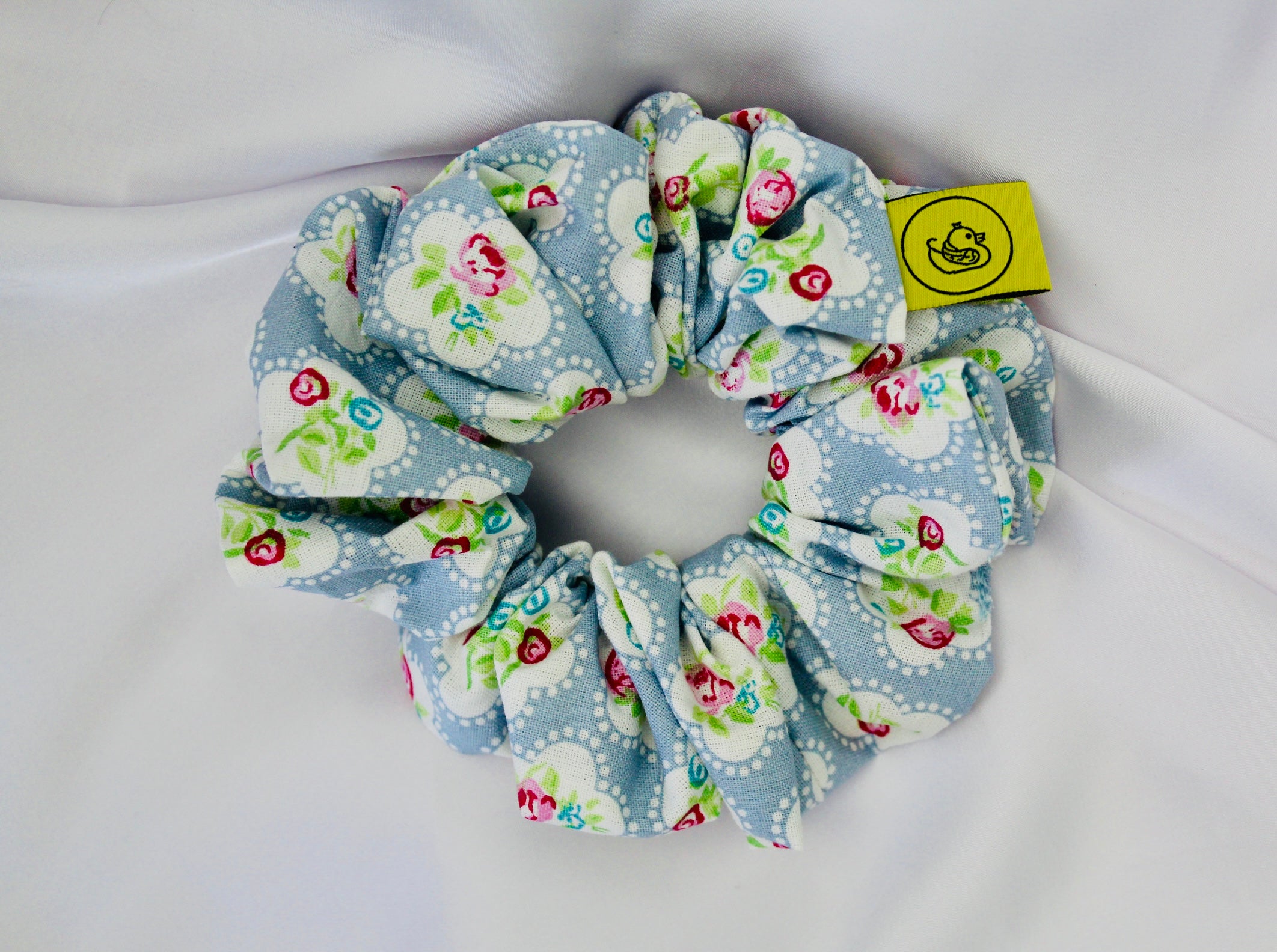 Blue floral hair scrunchie