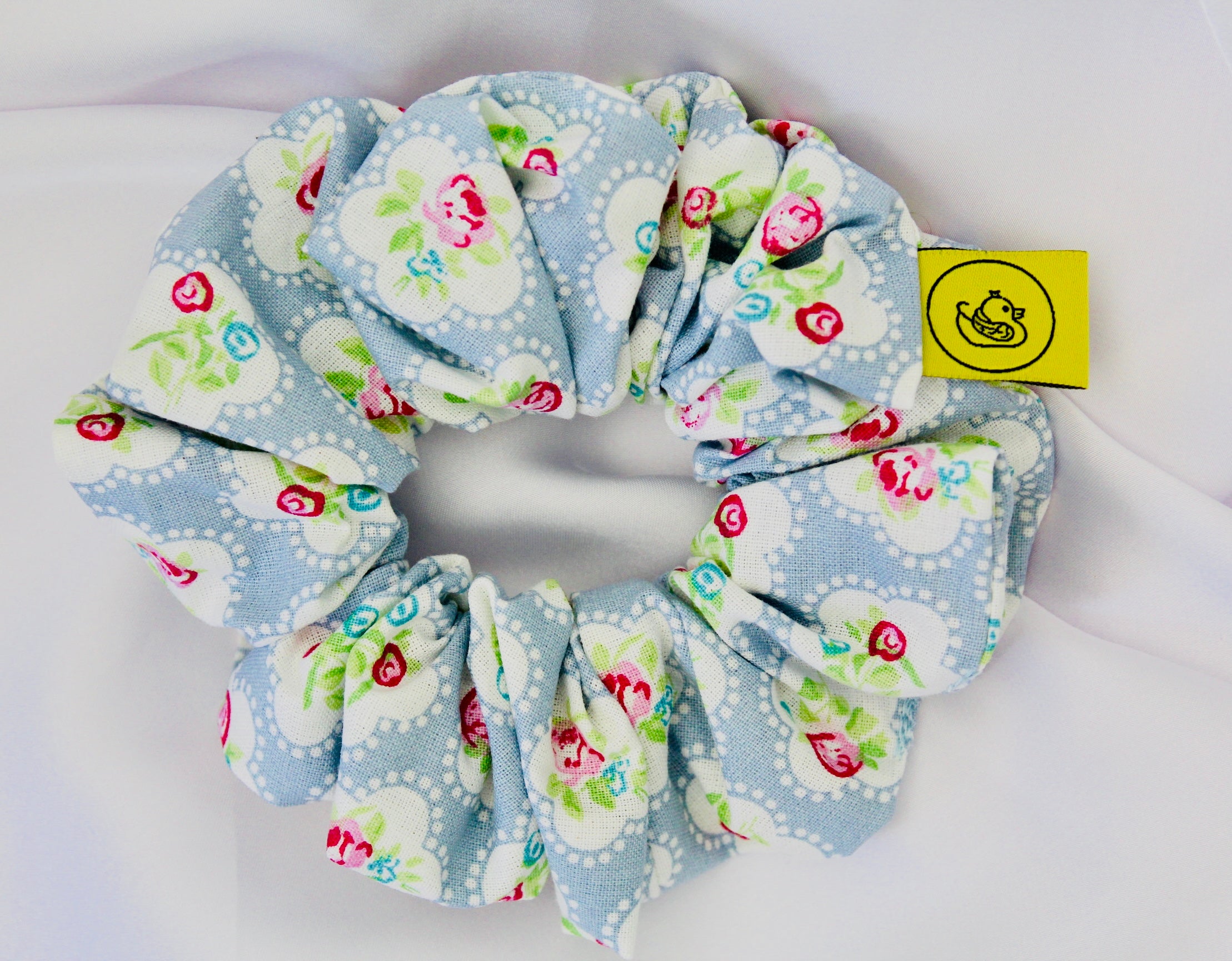 Blue floral hair scrunchie