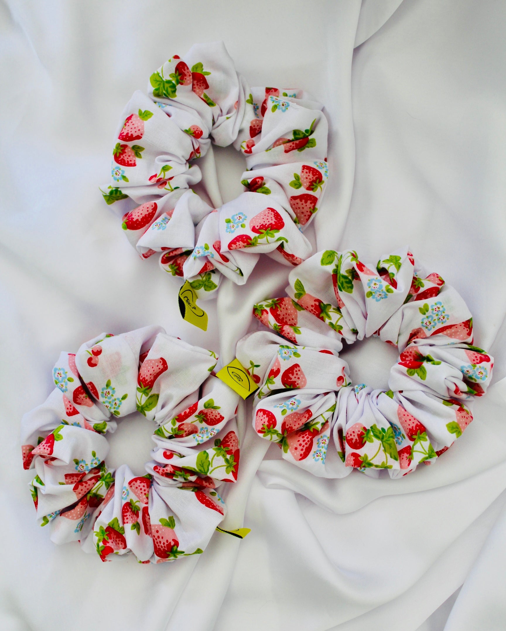 White red Strawberry cotton handmade hair scrunchie