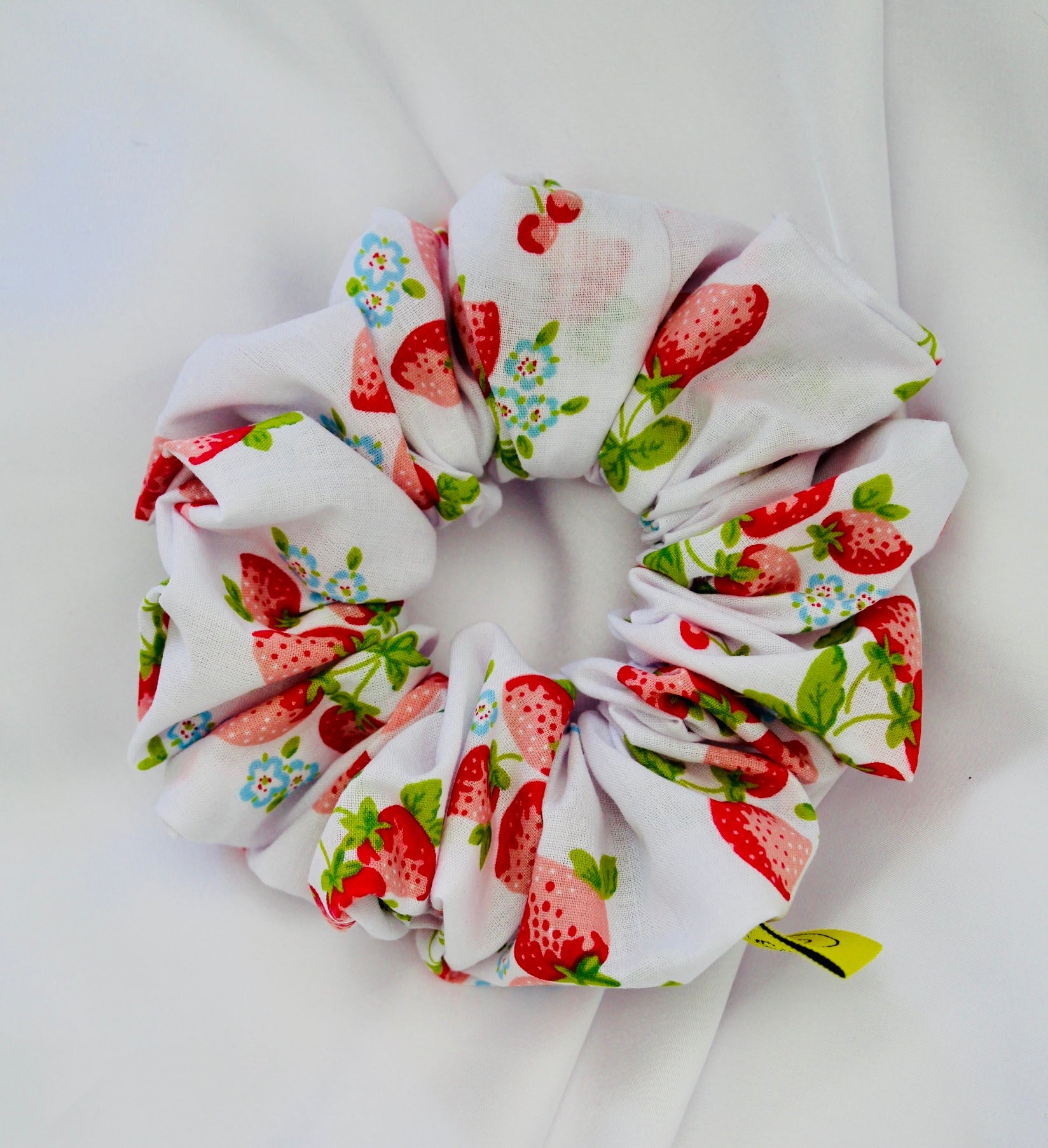 White red Strawberry cotton handmade hair scrunchie