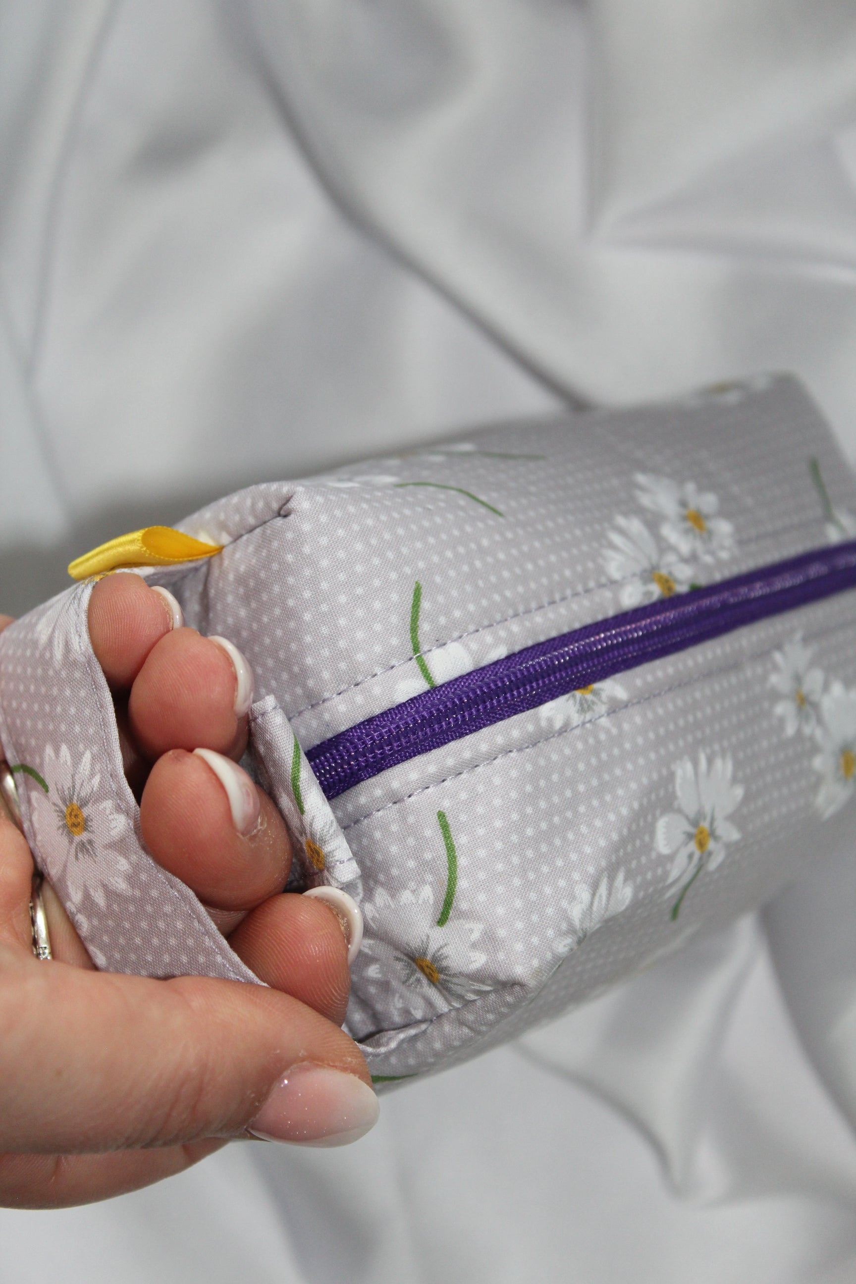 Lilac Purple Daisy Box cosmetic makeup bag small