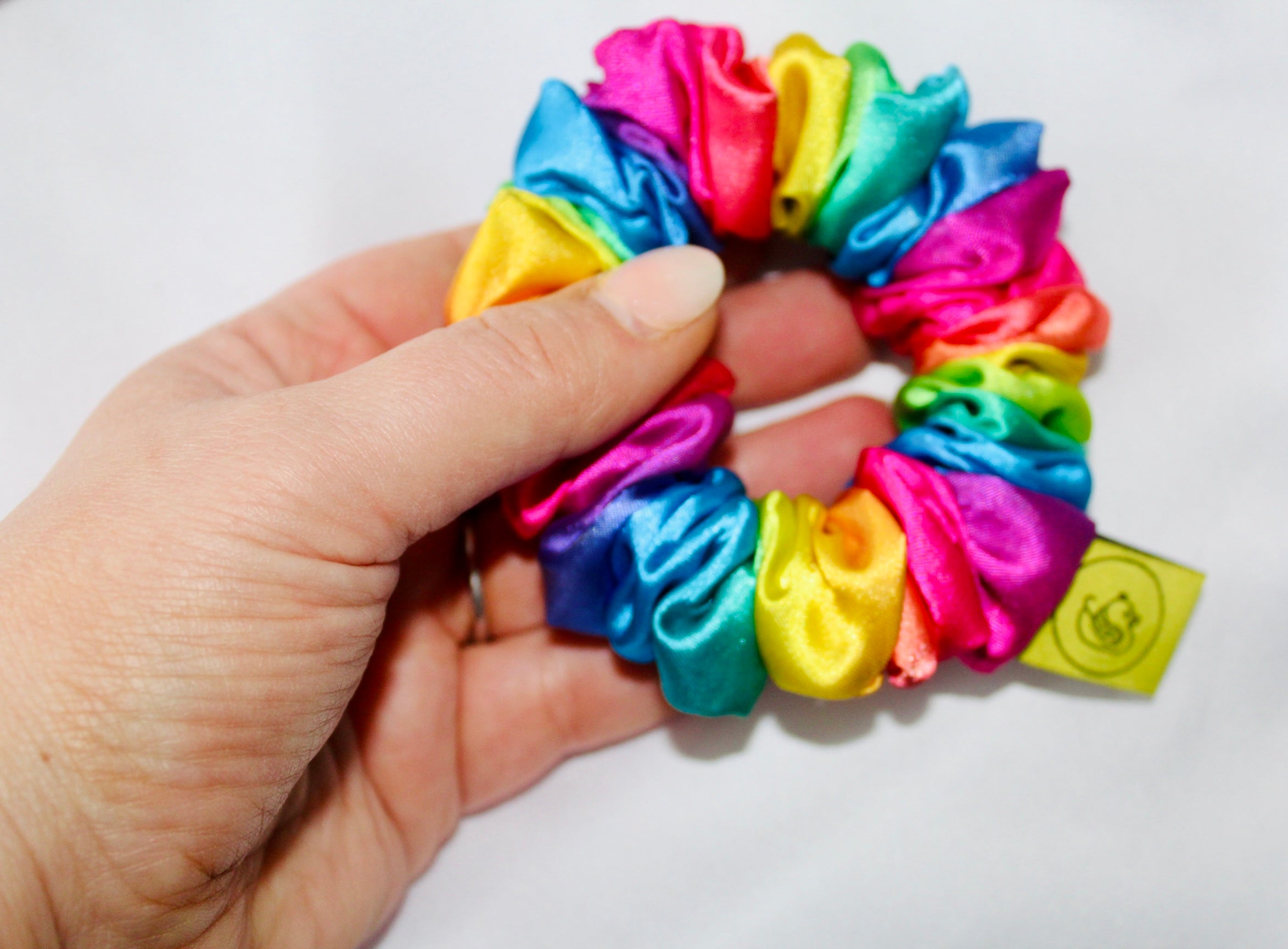 Rainbow Mini satin hair scrunchie