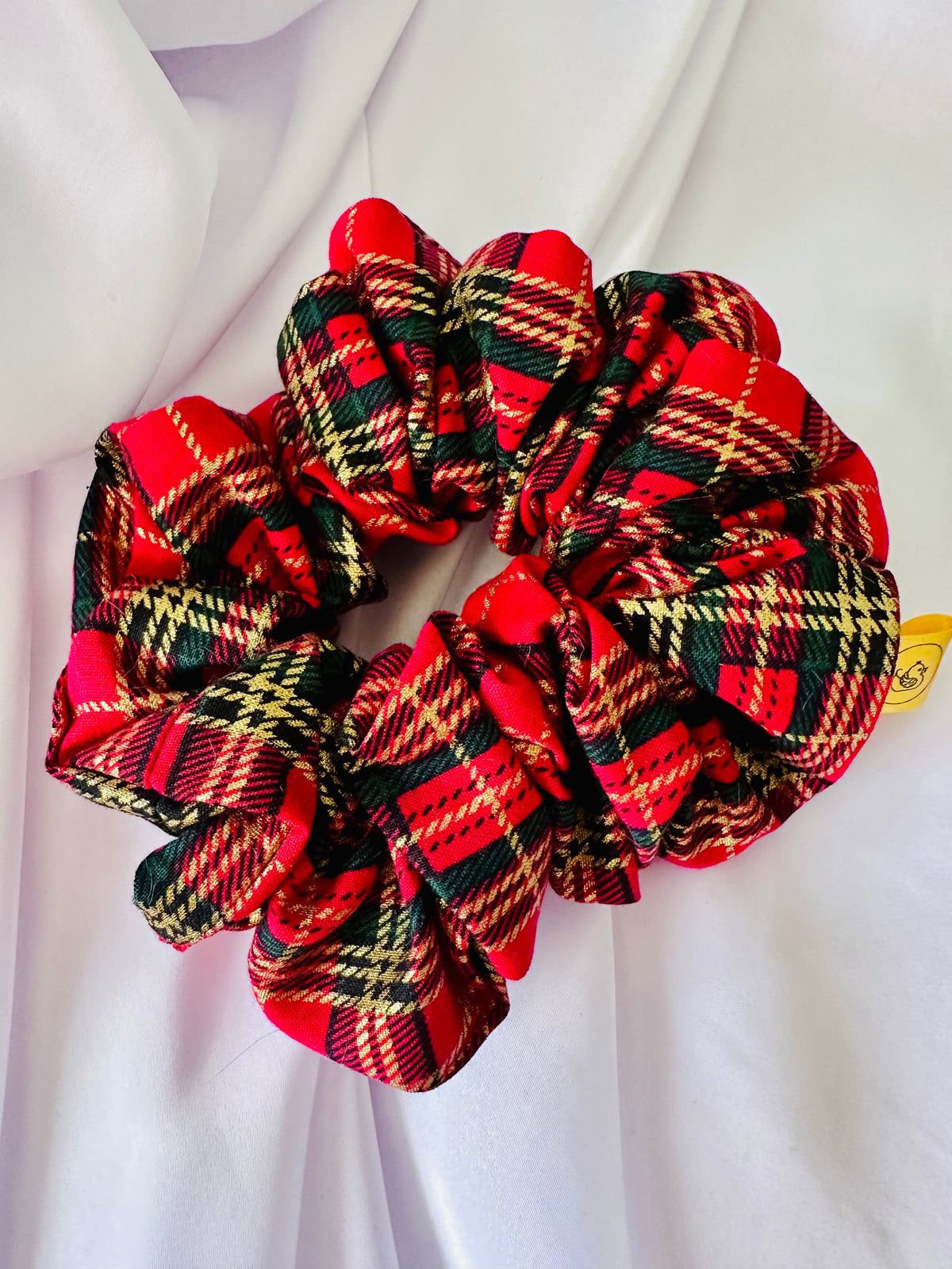 Red and Gold Tartan Hair Scrunchie