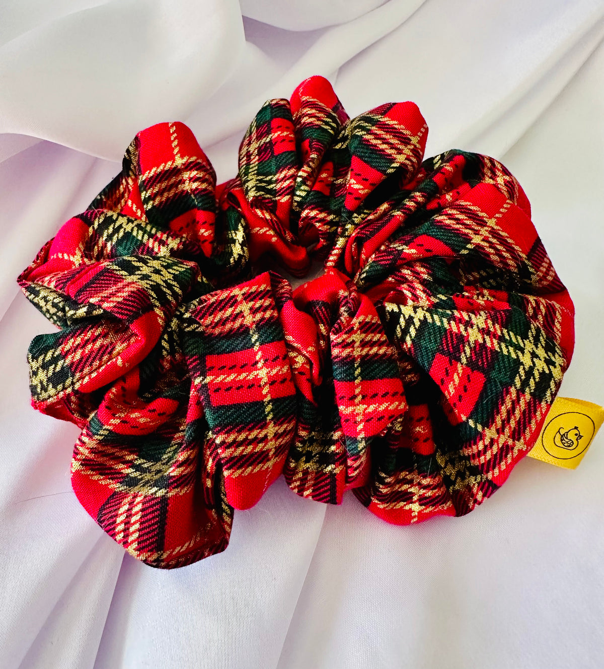 Red and Gold Tartan Hair Scrunchie