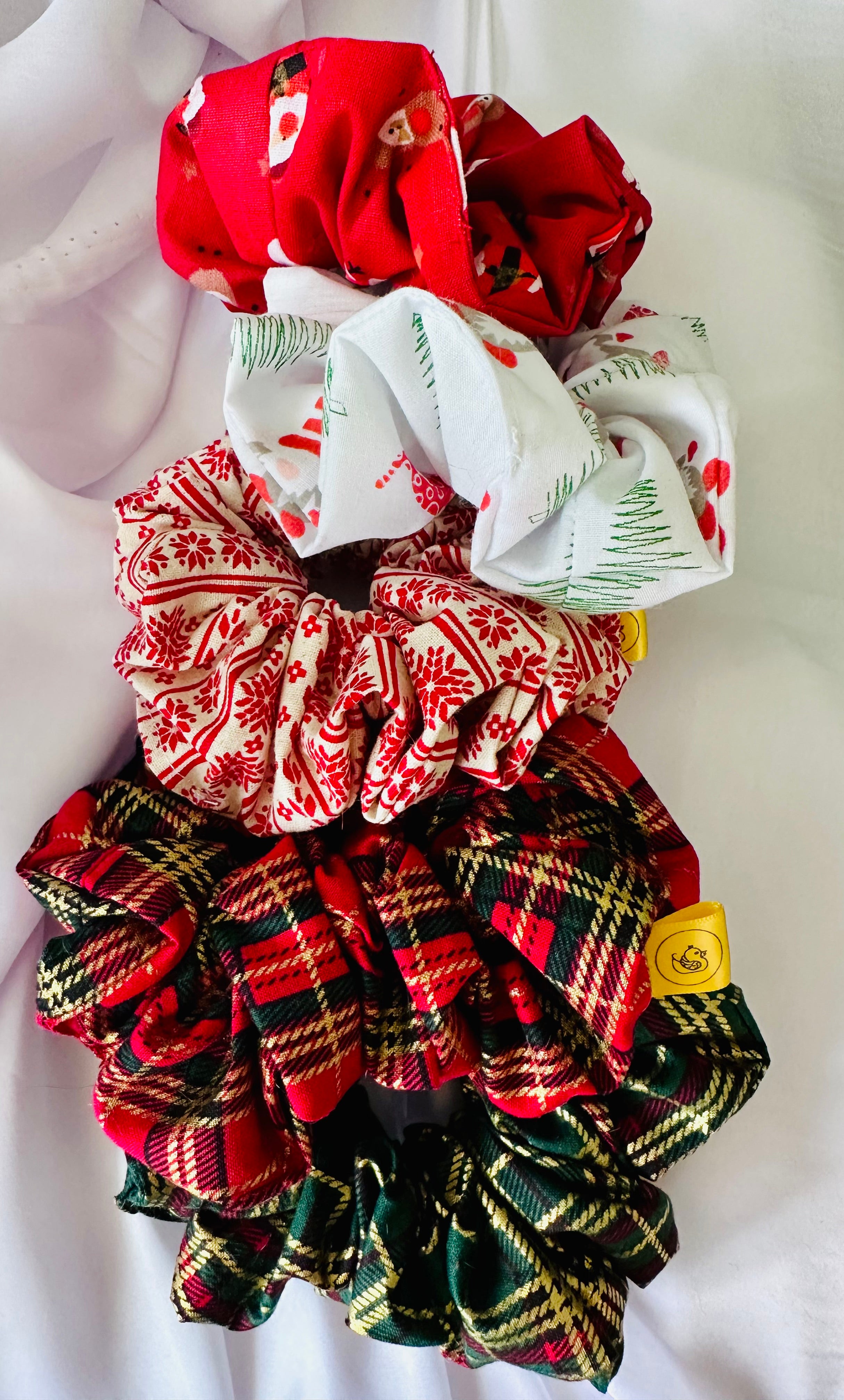 White red and green Tartan Hair Scrunchie