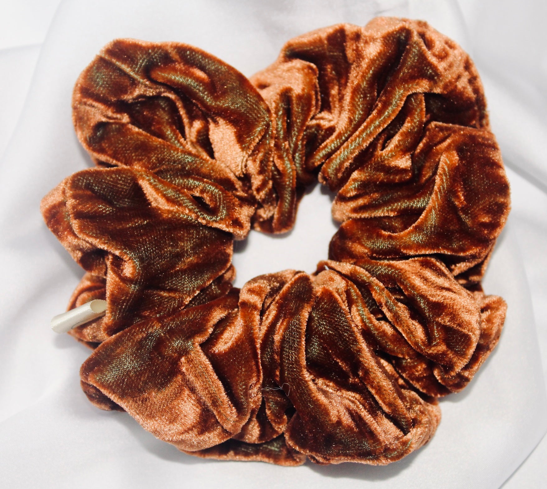 Tan crushed velvet hair scrunchie