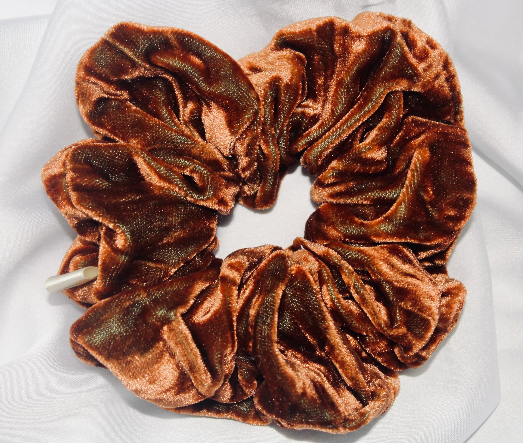 Tan crushed velvet hair scrunchie