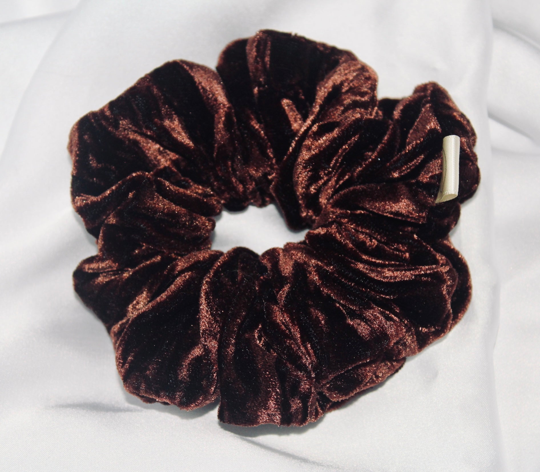 Chocolate Brown crushed velvet hair scrunchie