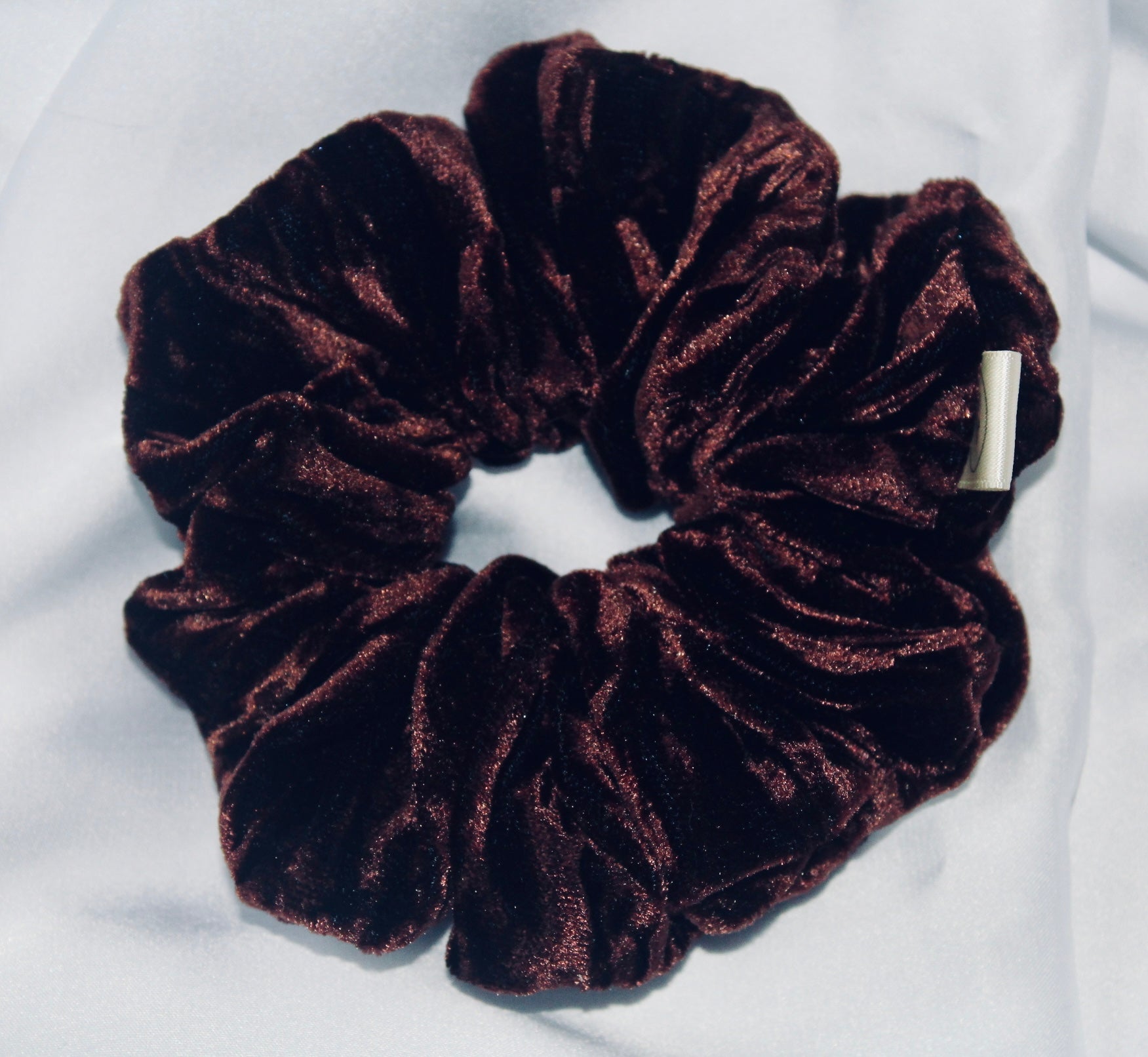 Chocolate Brown crushed velvet hair scrunchie