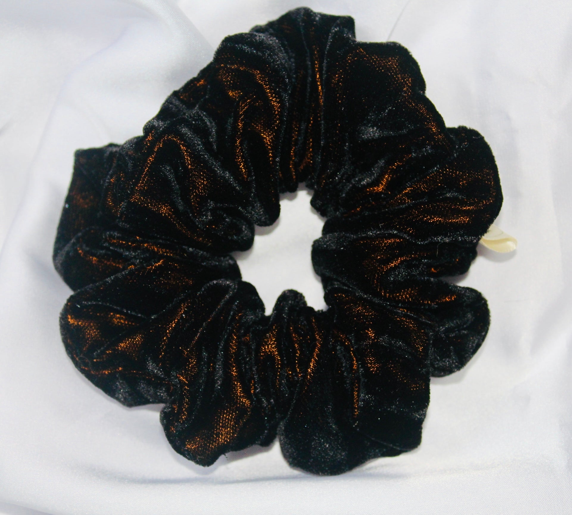 Black and Gold crushed velvet hair scrunchie
