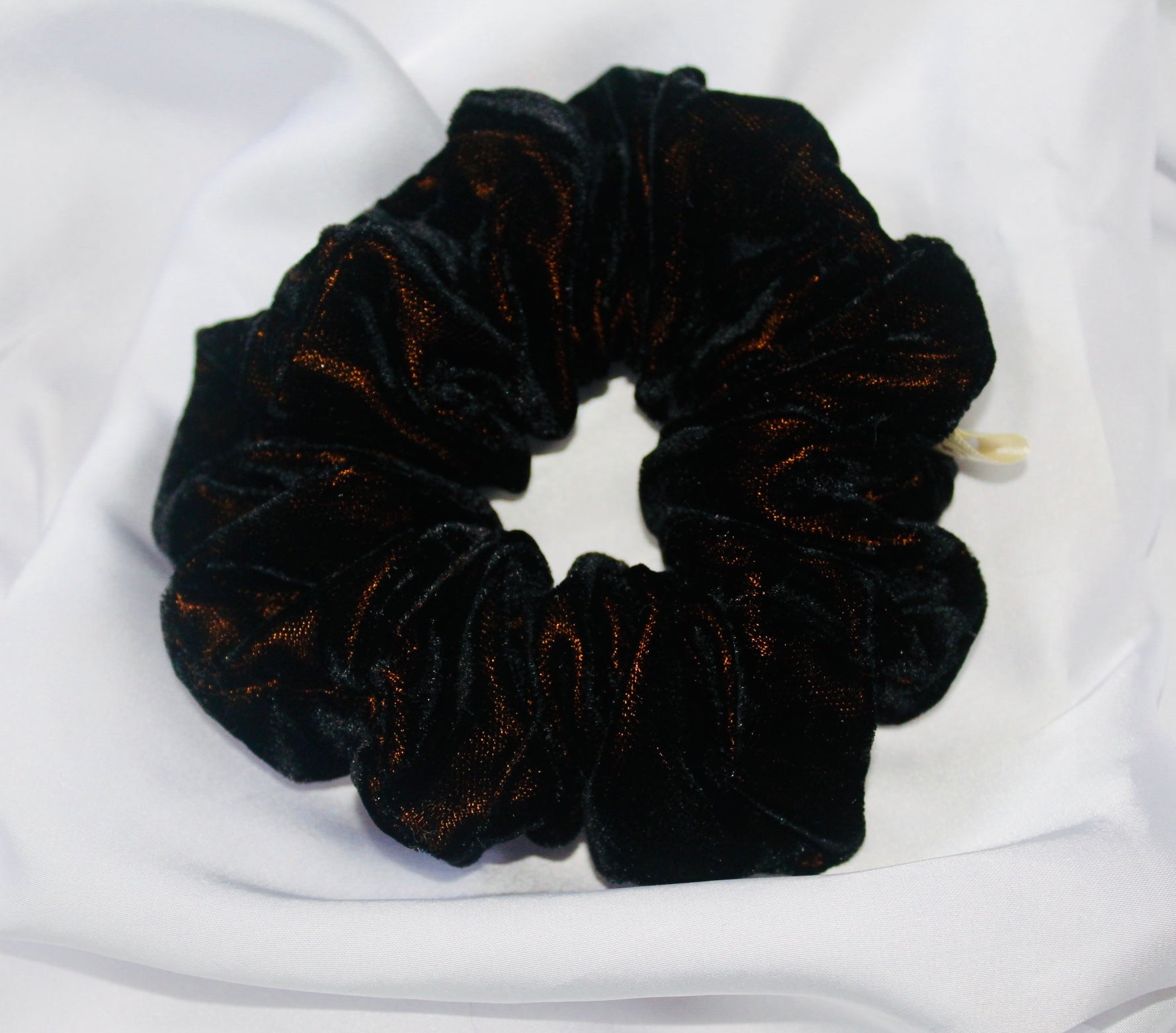 Black and Gold crushed velvet hair scrunchie