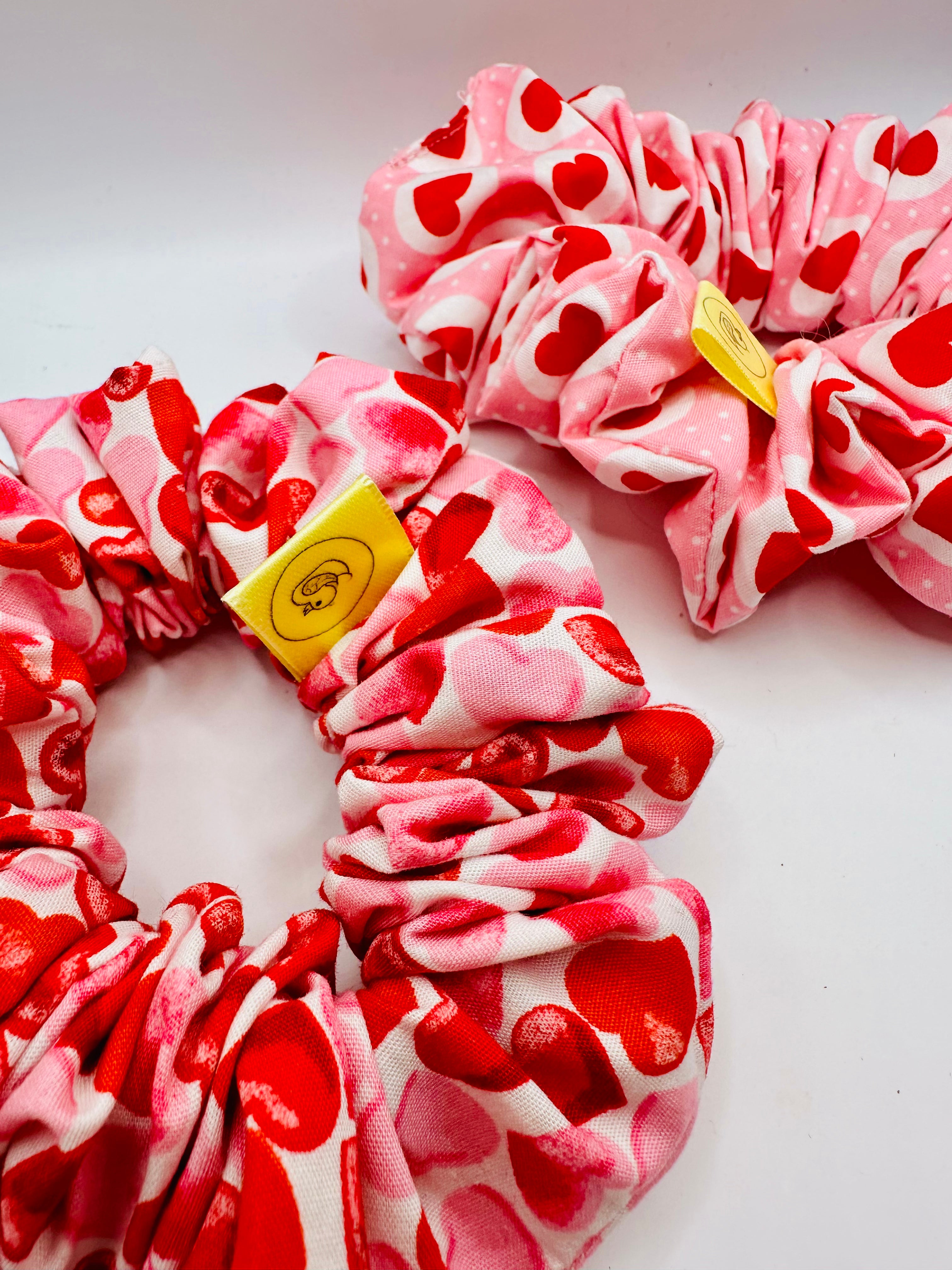 Pink and red  heart hair scrunchie