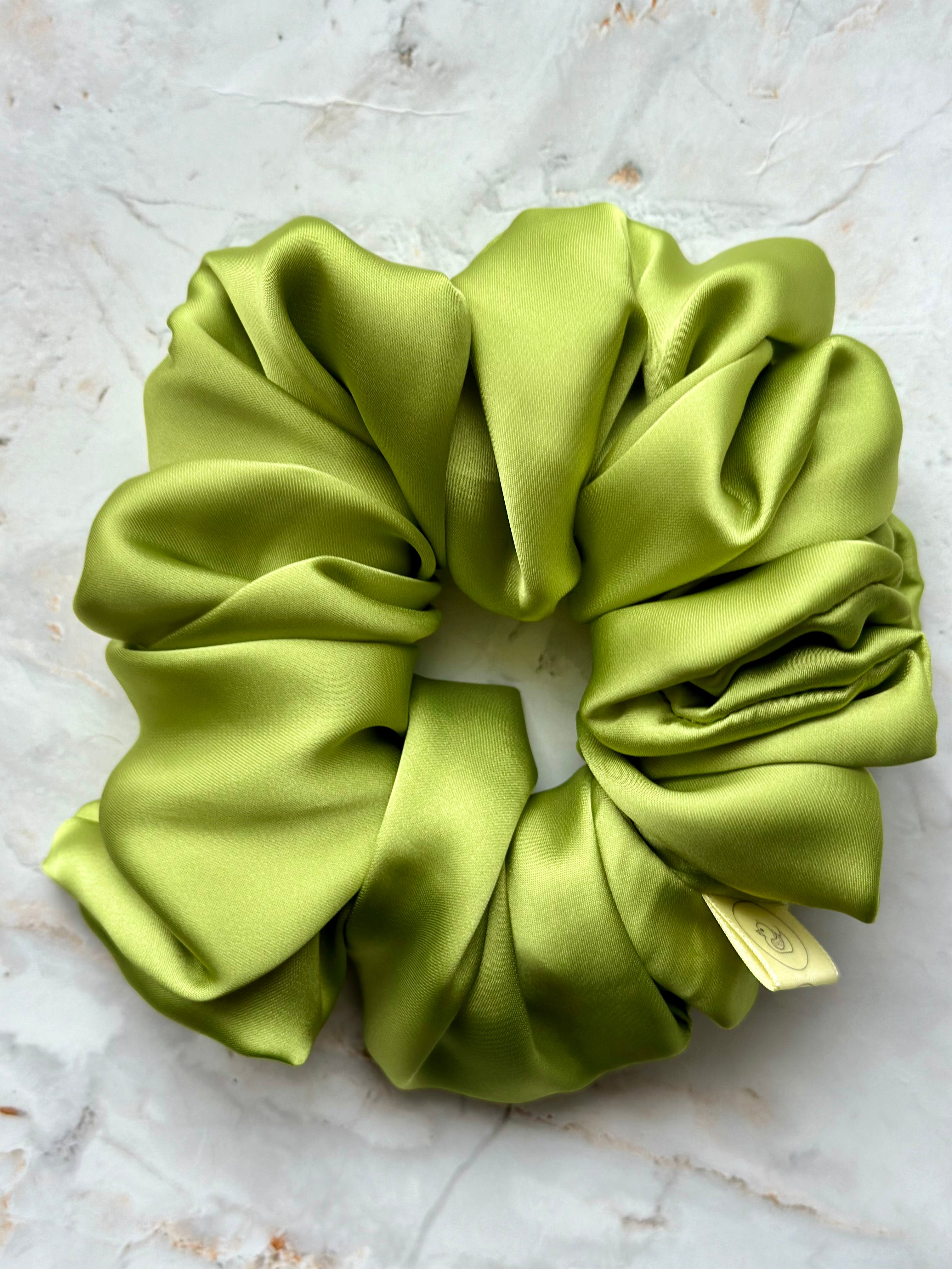 Lime Green Satin Large Hair Scrunchie