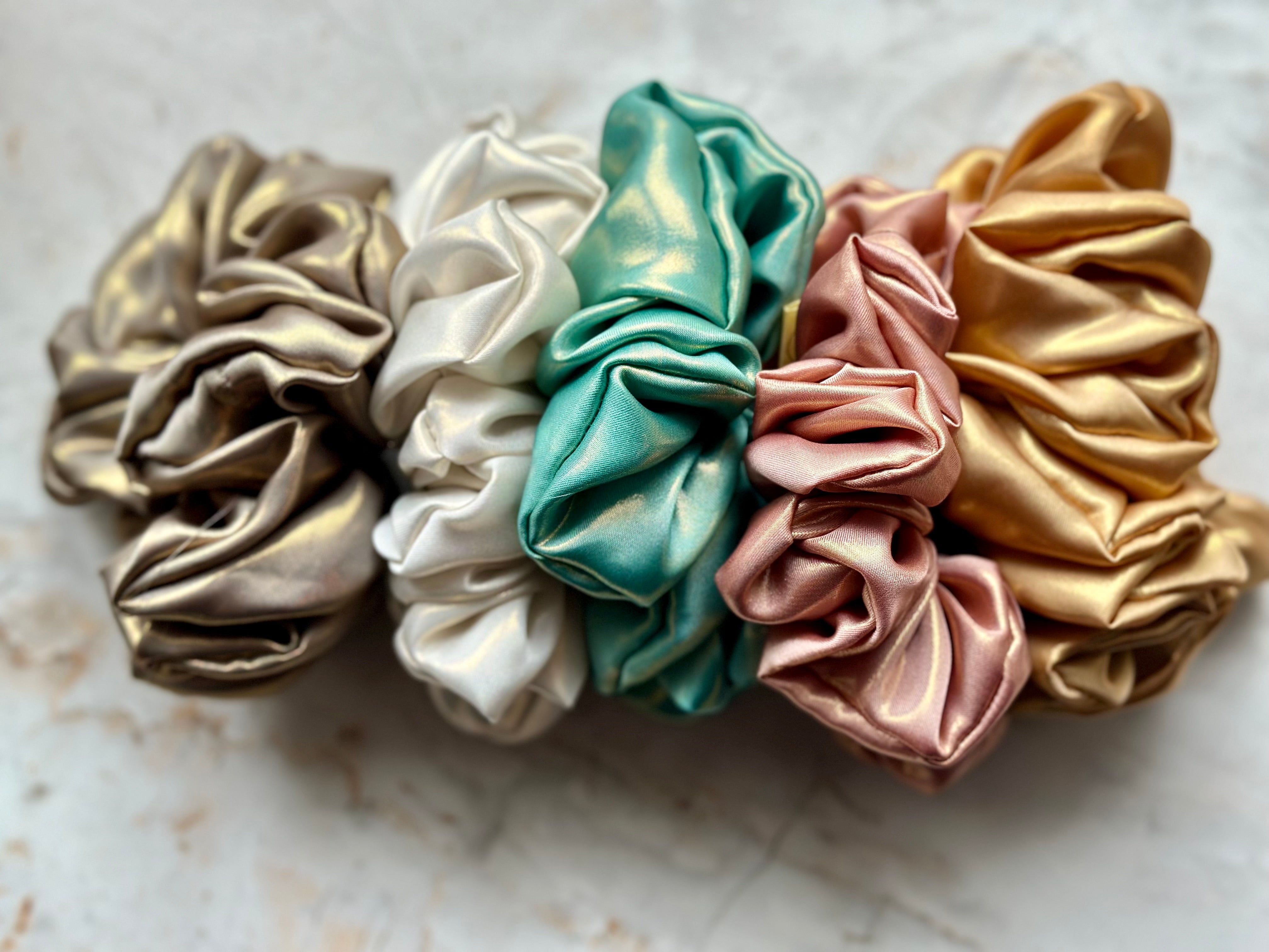 Gold metallic satin hair scrunchie