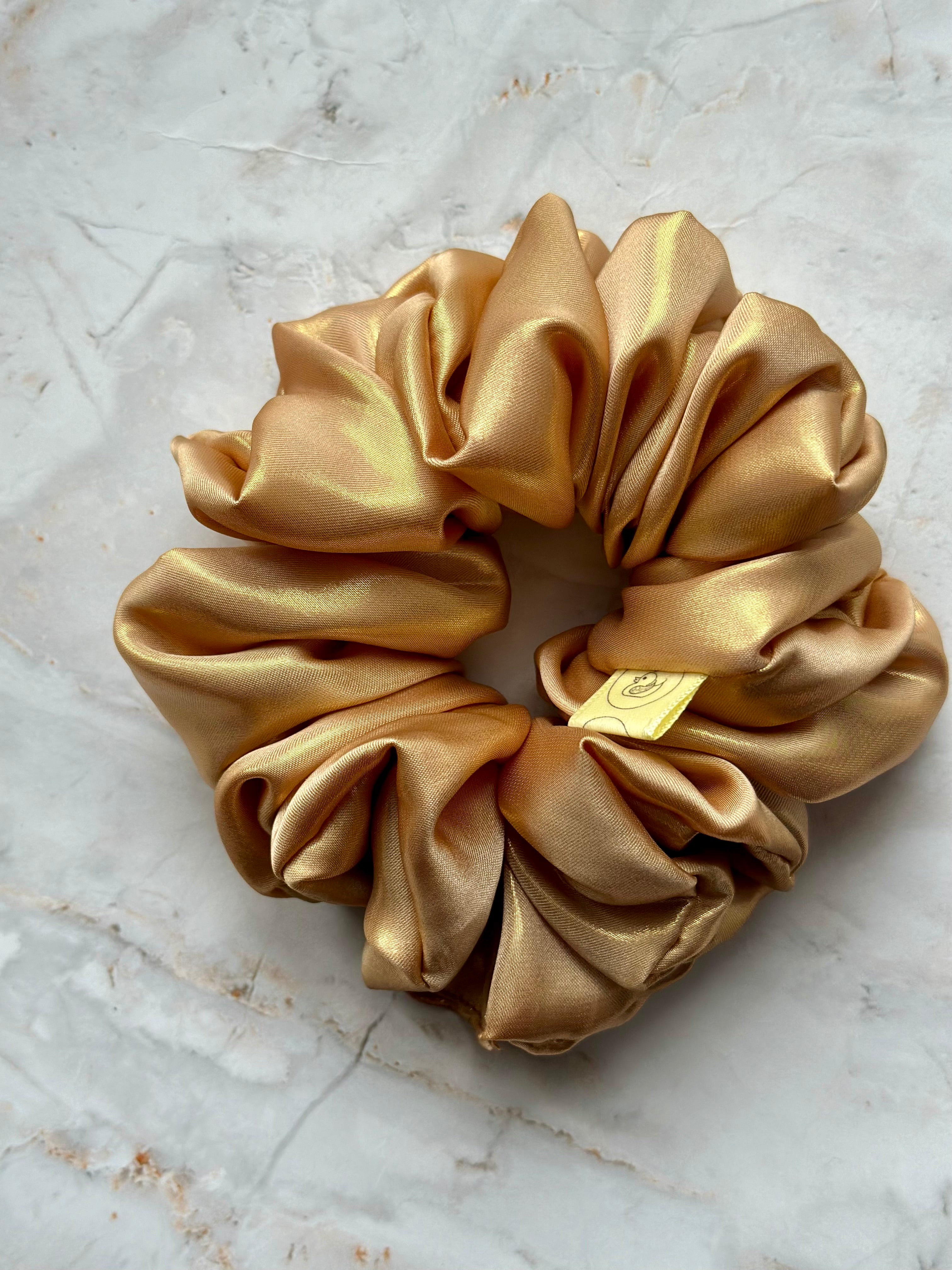 Gold metallic satin hair scrunchie