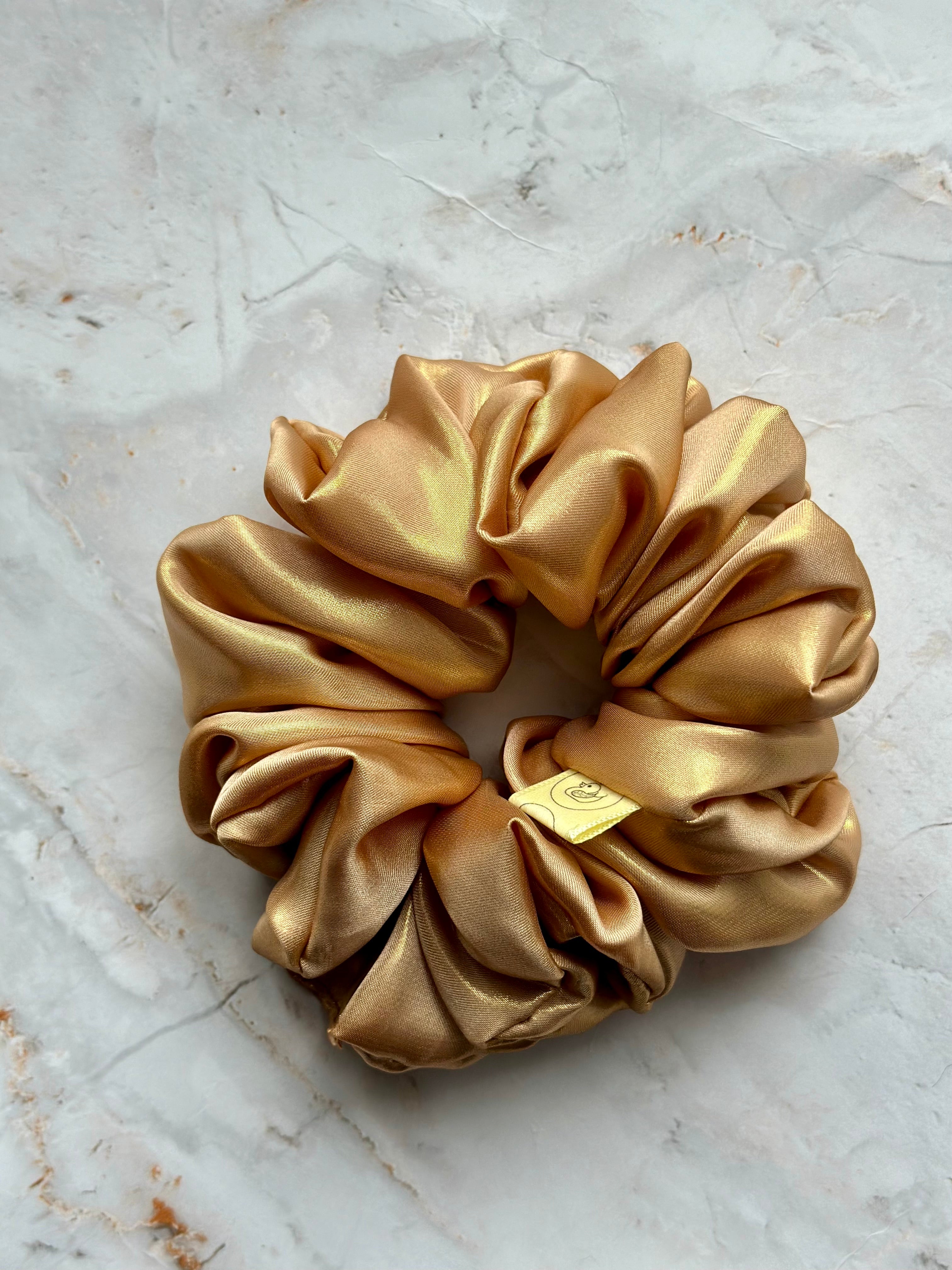 Gold metallic satin hair scrunchie