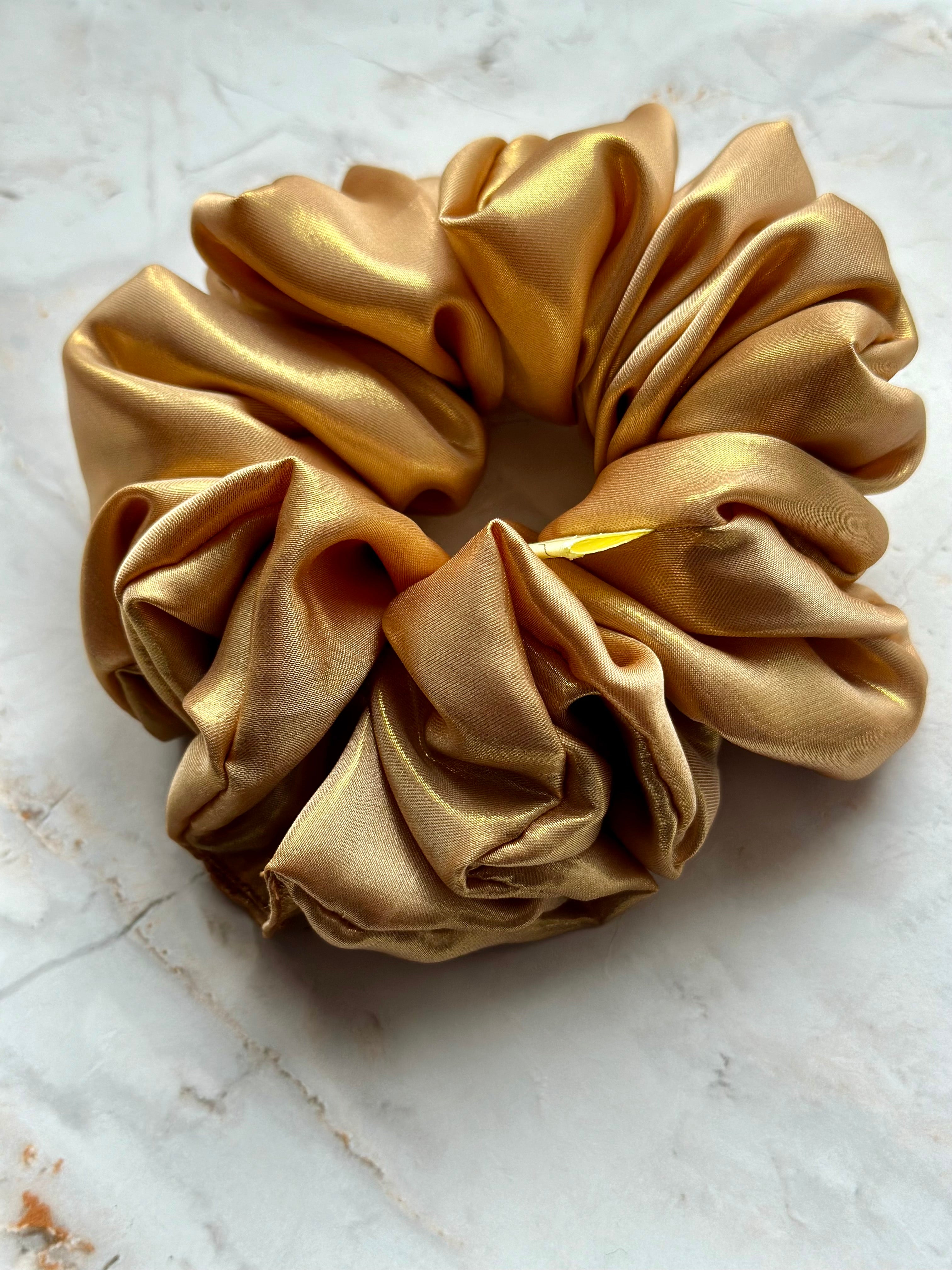 Gold metallic satin hair scrunchie