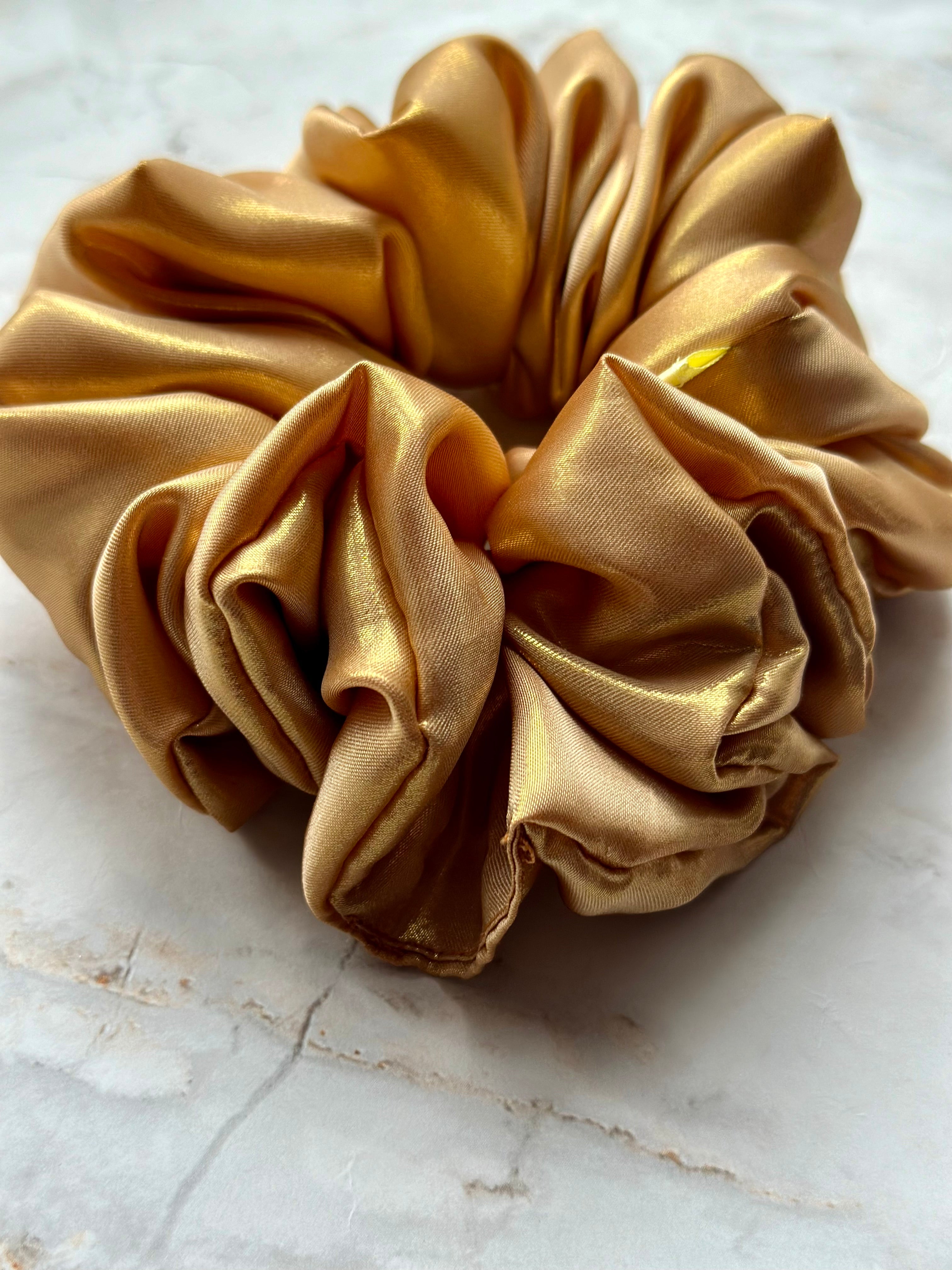 Gold metallic satin hair scrunchie