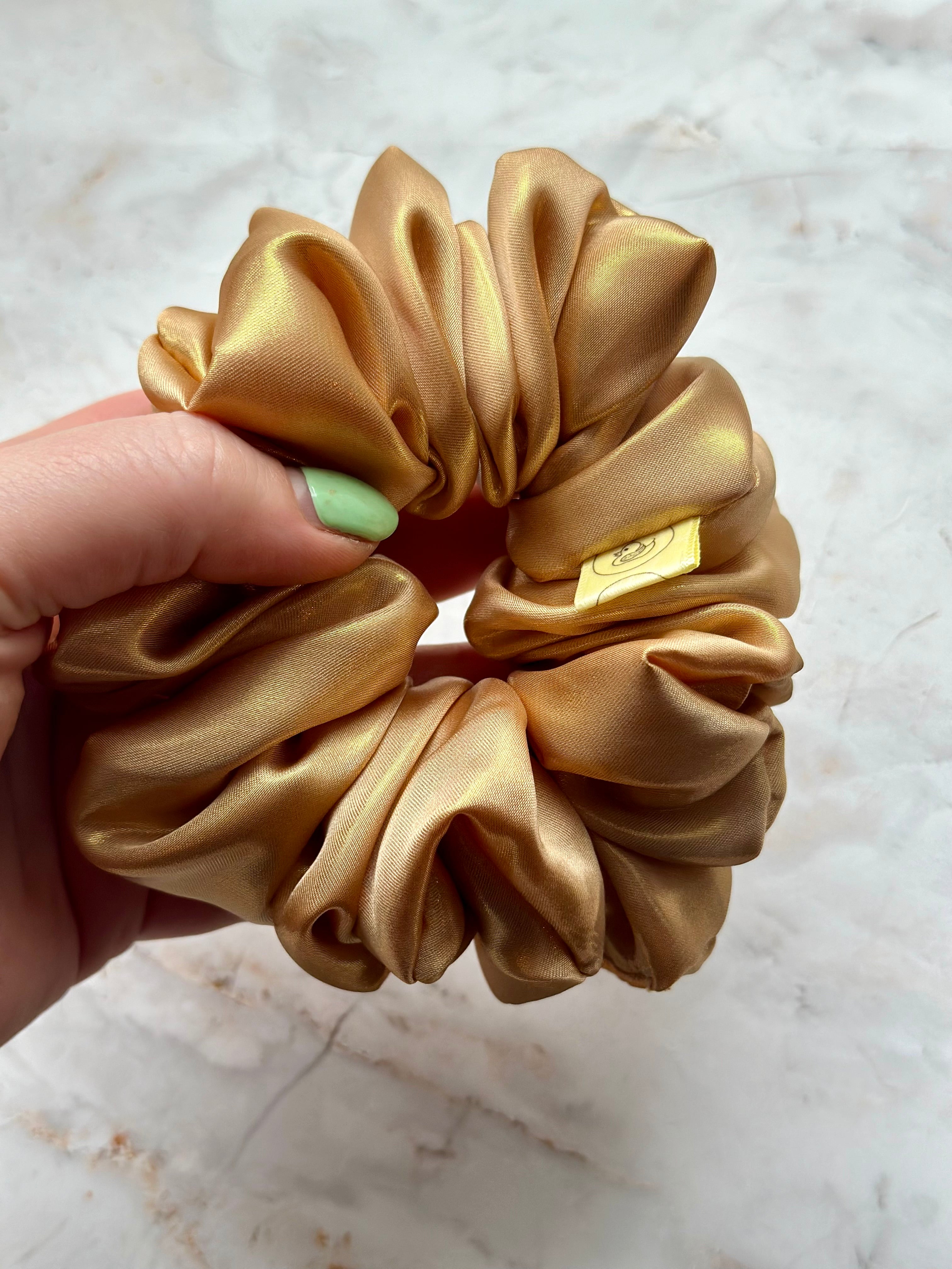 Gold metallic satin hair scrunchie