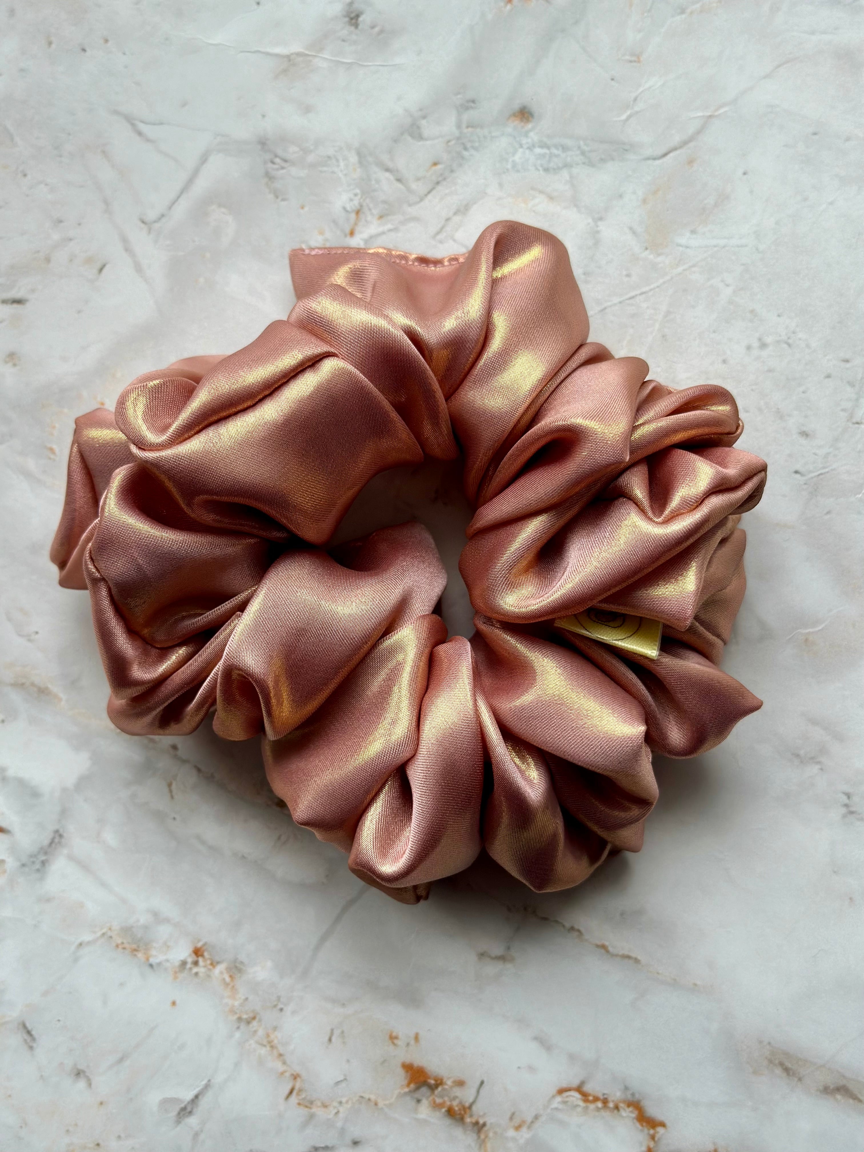 Pretty in Pink metallic Satin Large hair scrunchie