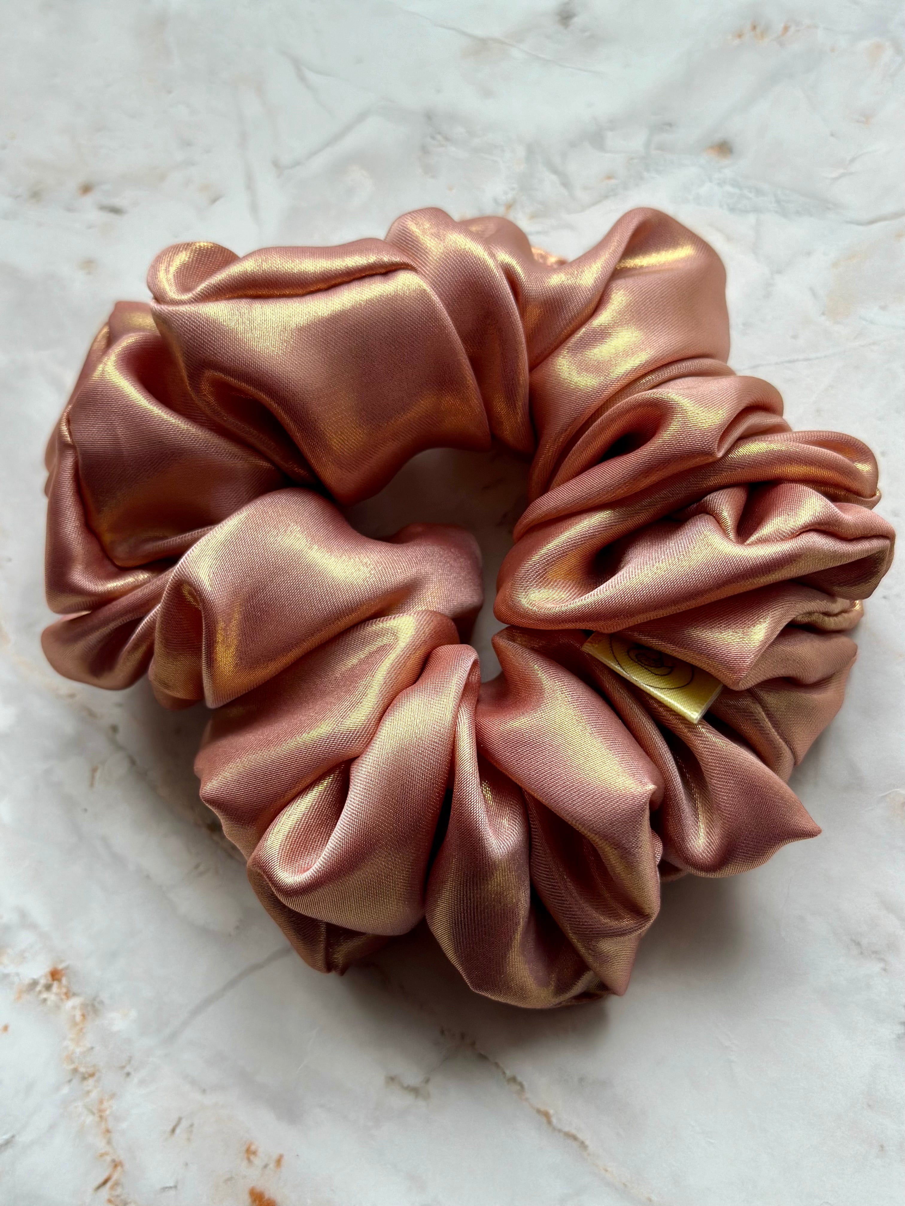 Pretty in Pink metallic Satin Large hair scrunchie