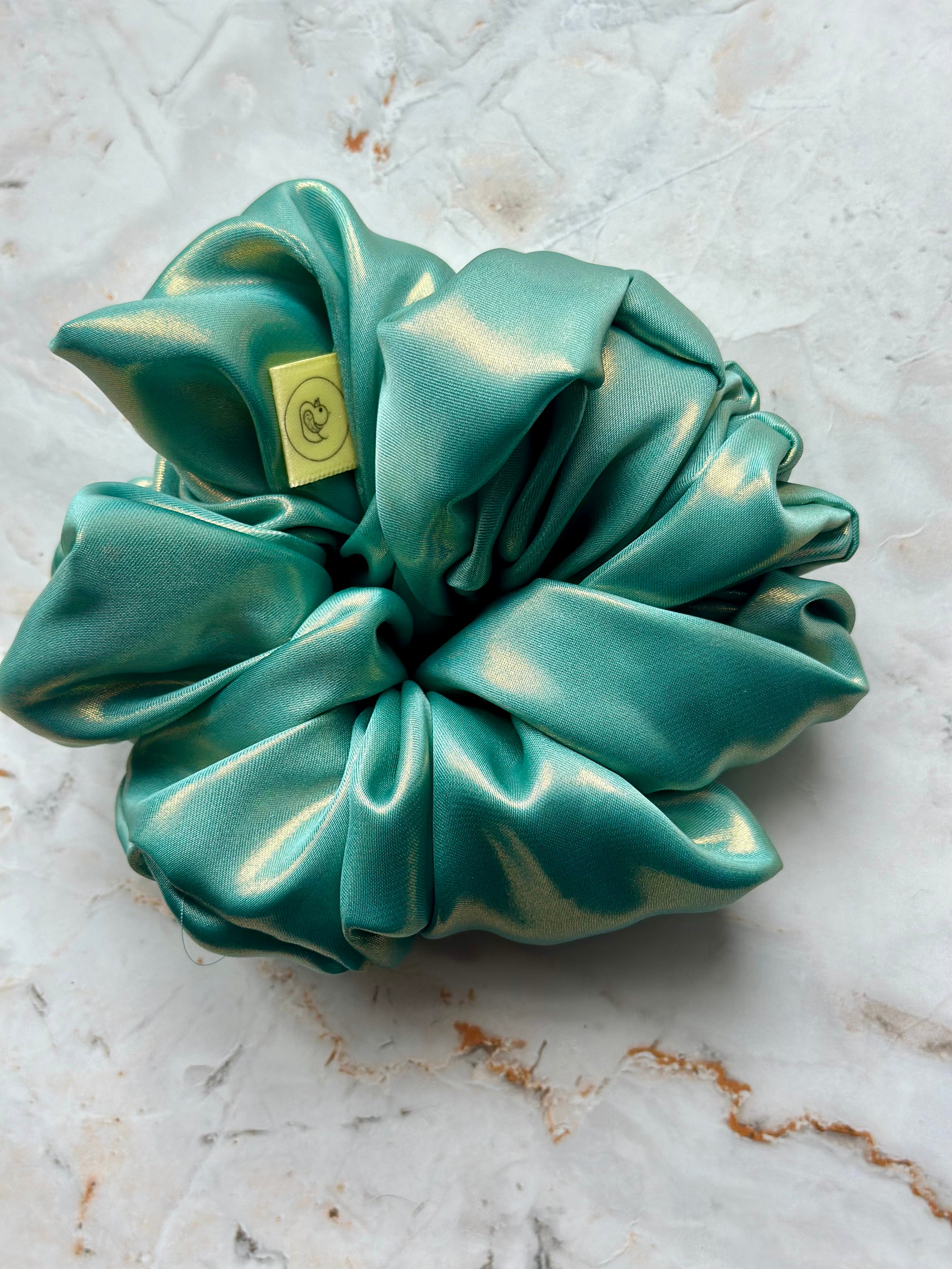 Mint Green Metallic Satin Scrunchie