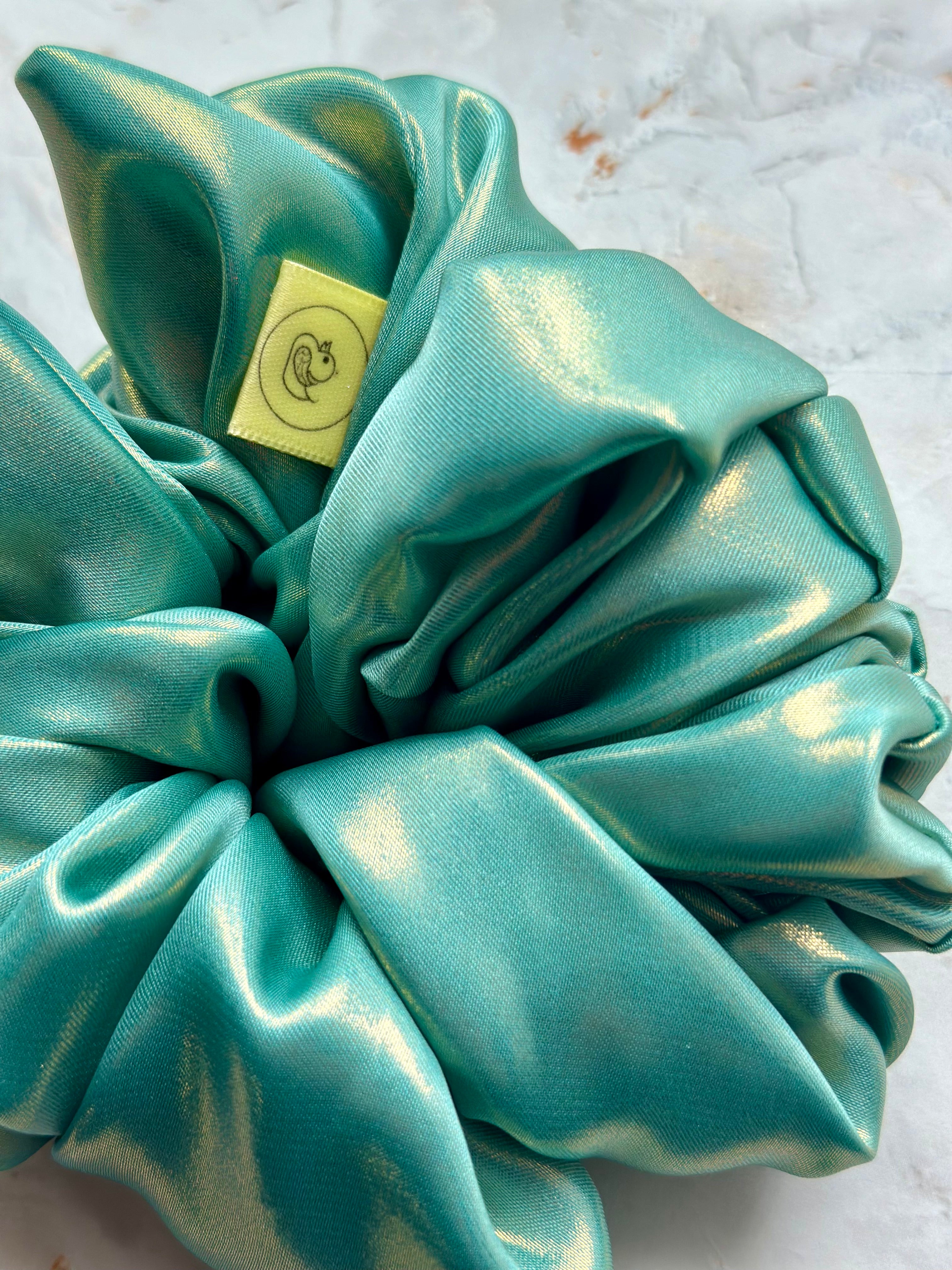 Mint Green Metallic Satin Scrunchie