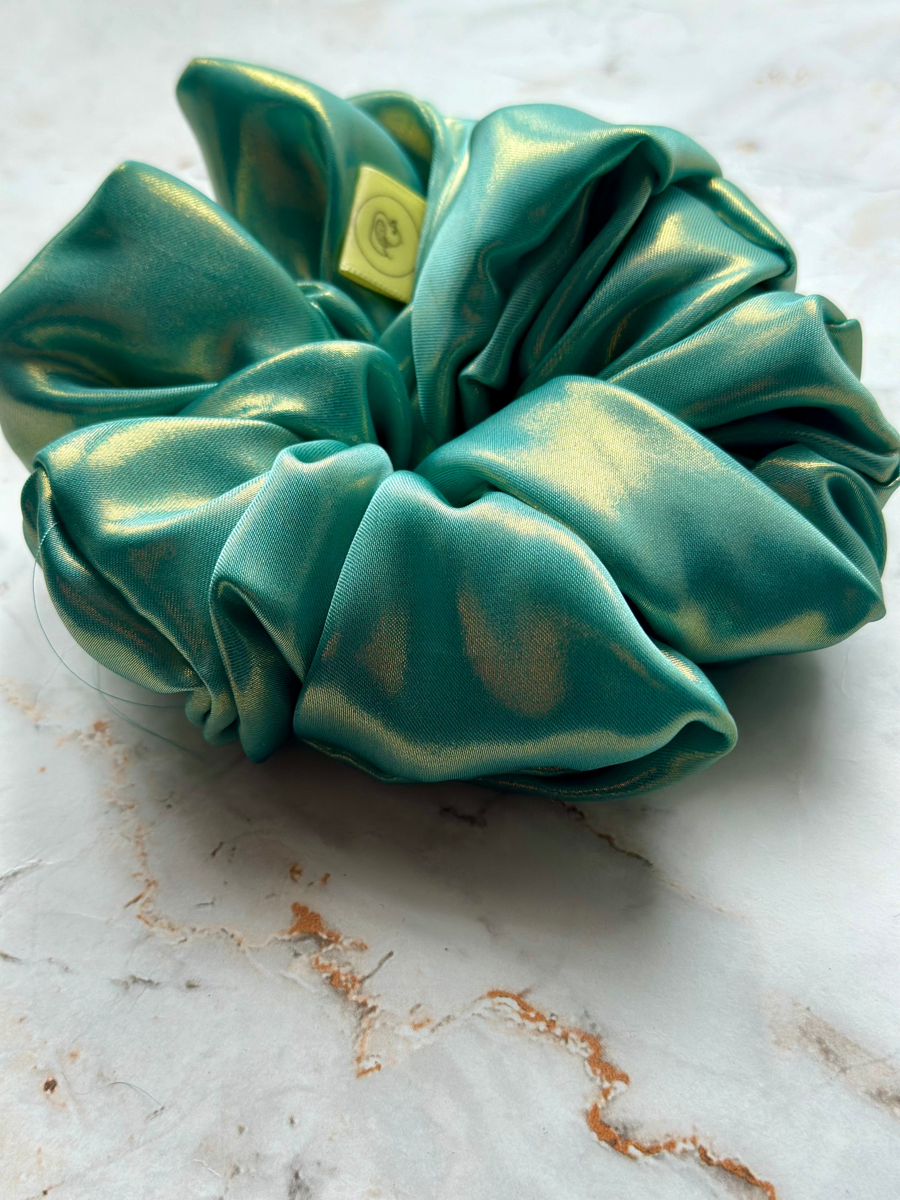 Mint Green Metallic Satin Scrunchie