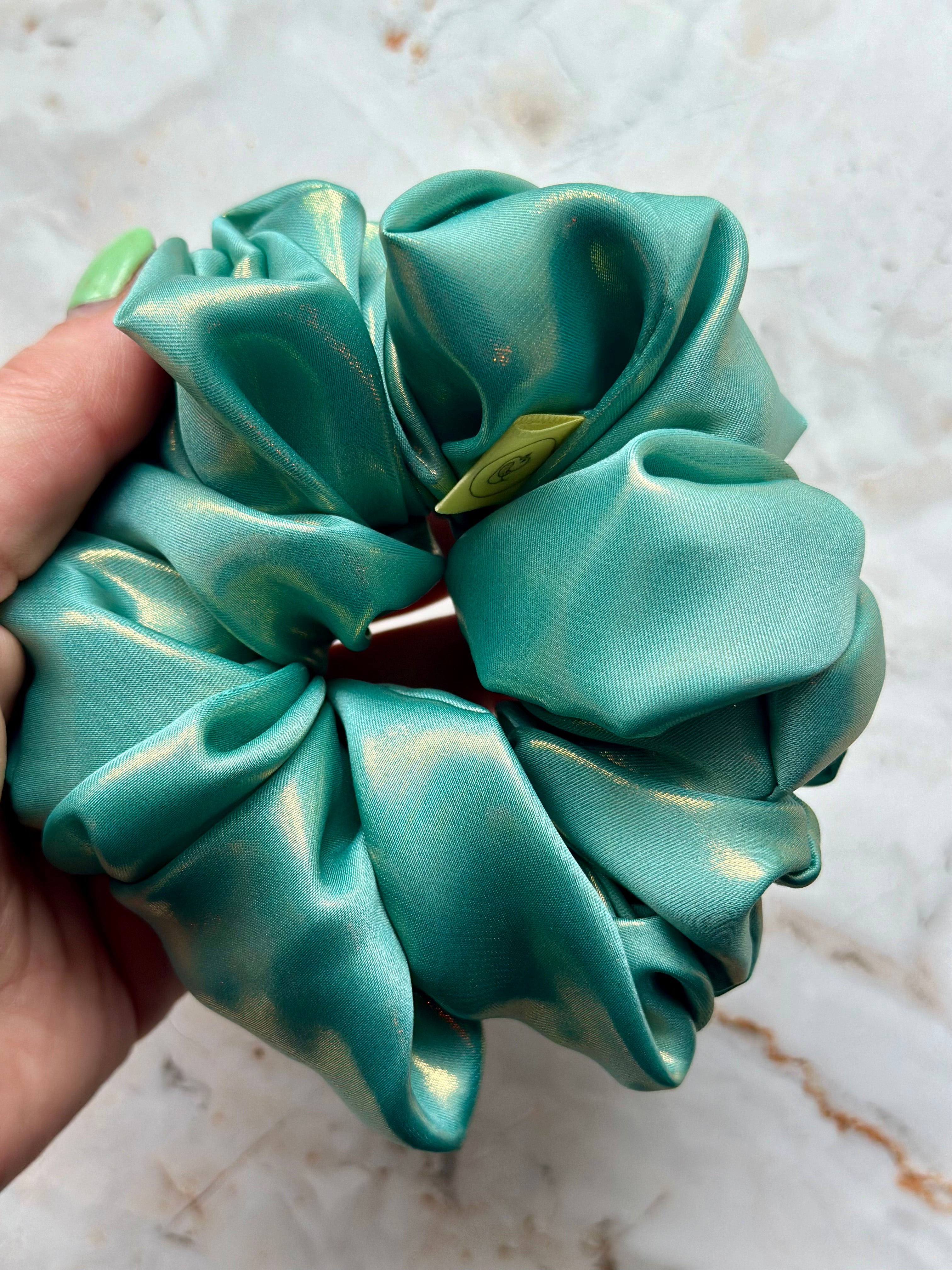 Mint Green Metallic Satin Scrunchie