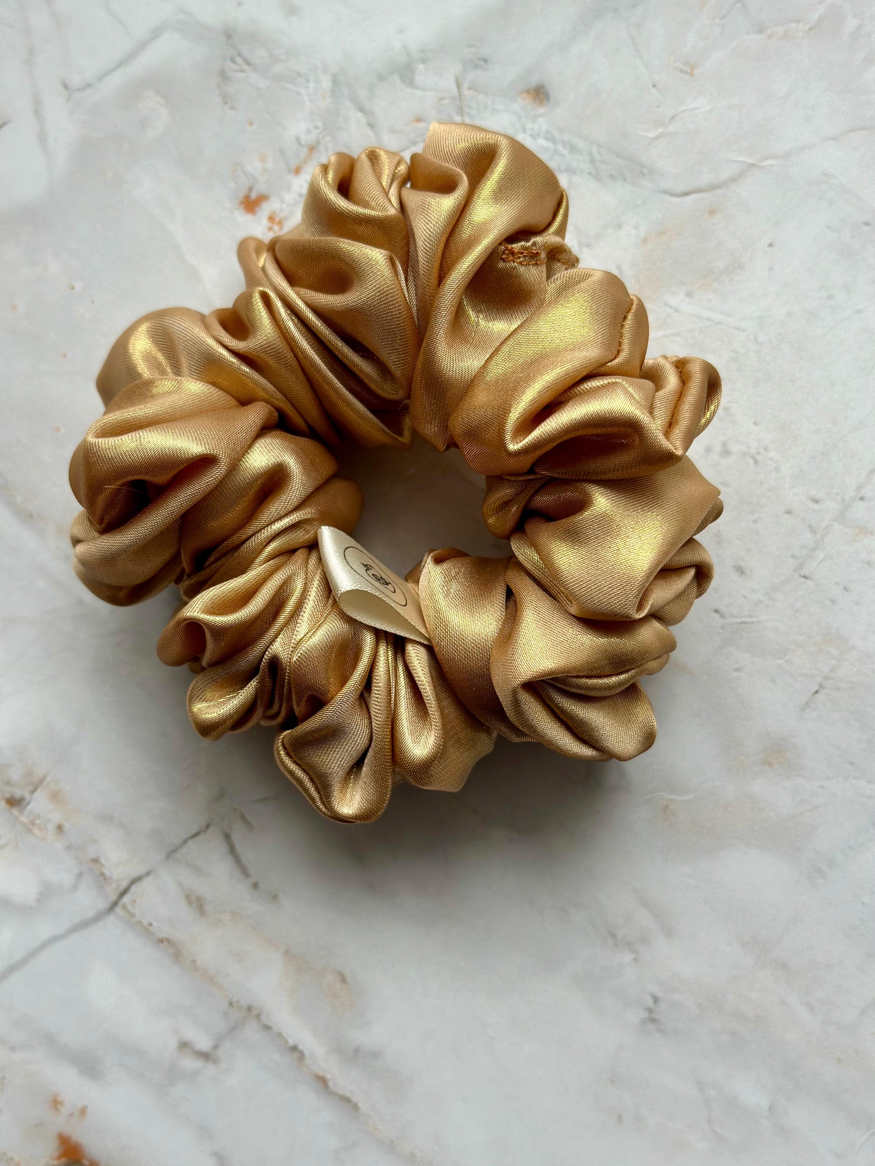 Gold metallic satin hair scrunchie