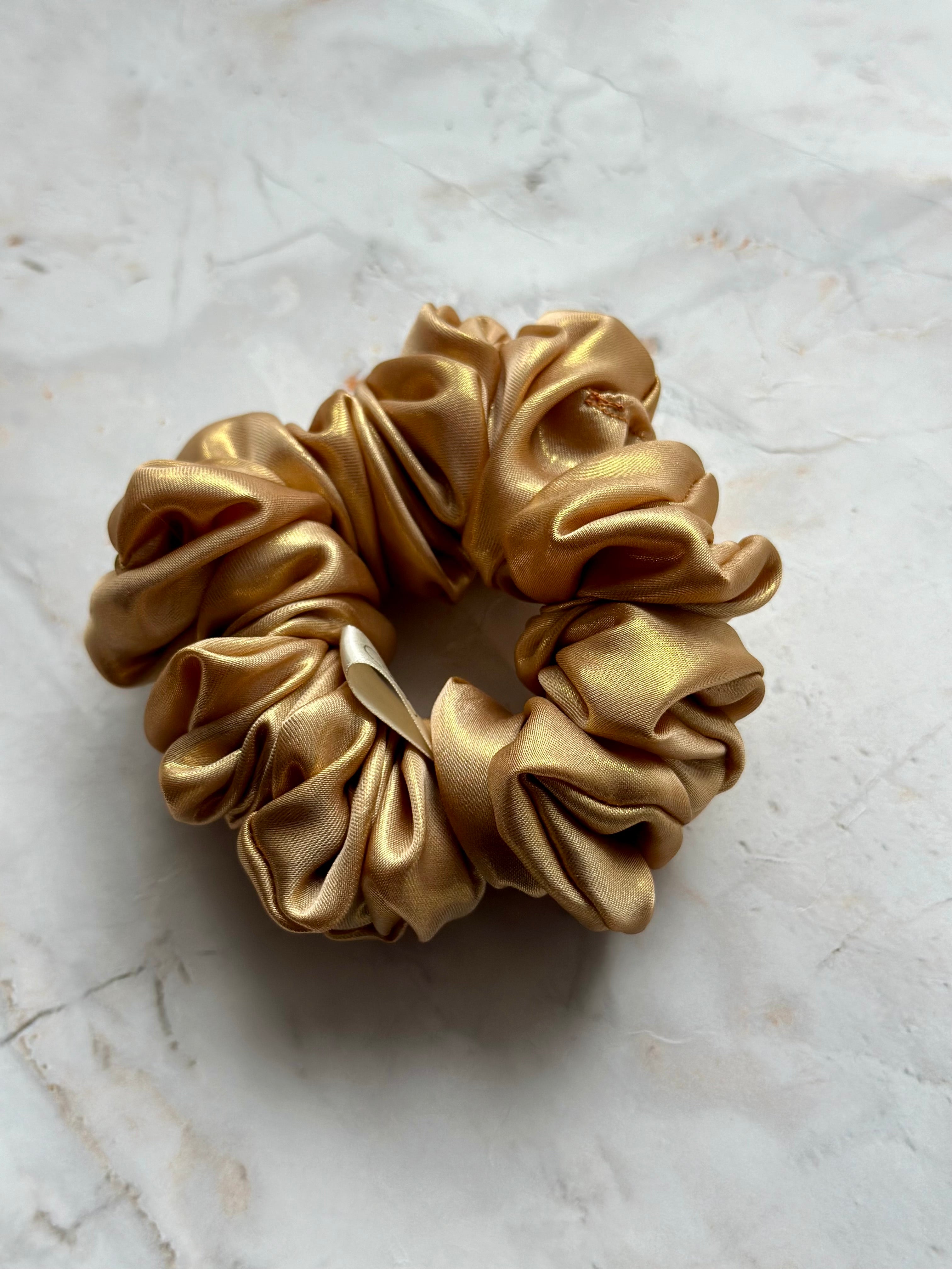 Gold metallic satin hair scrunchie