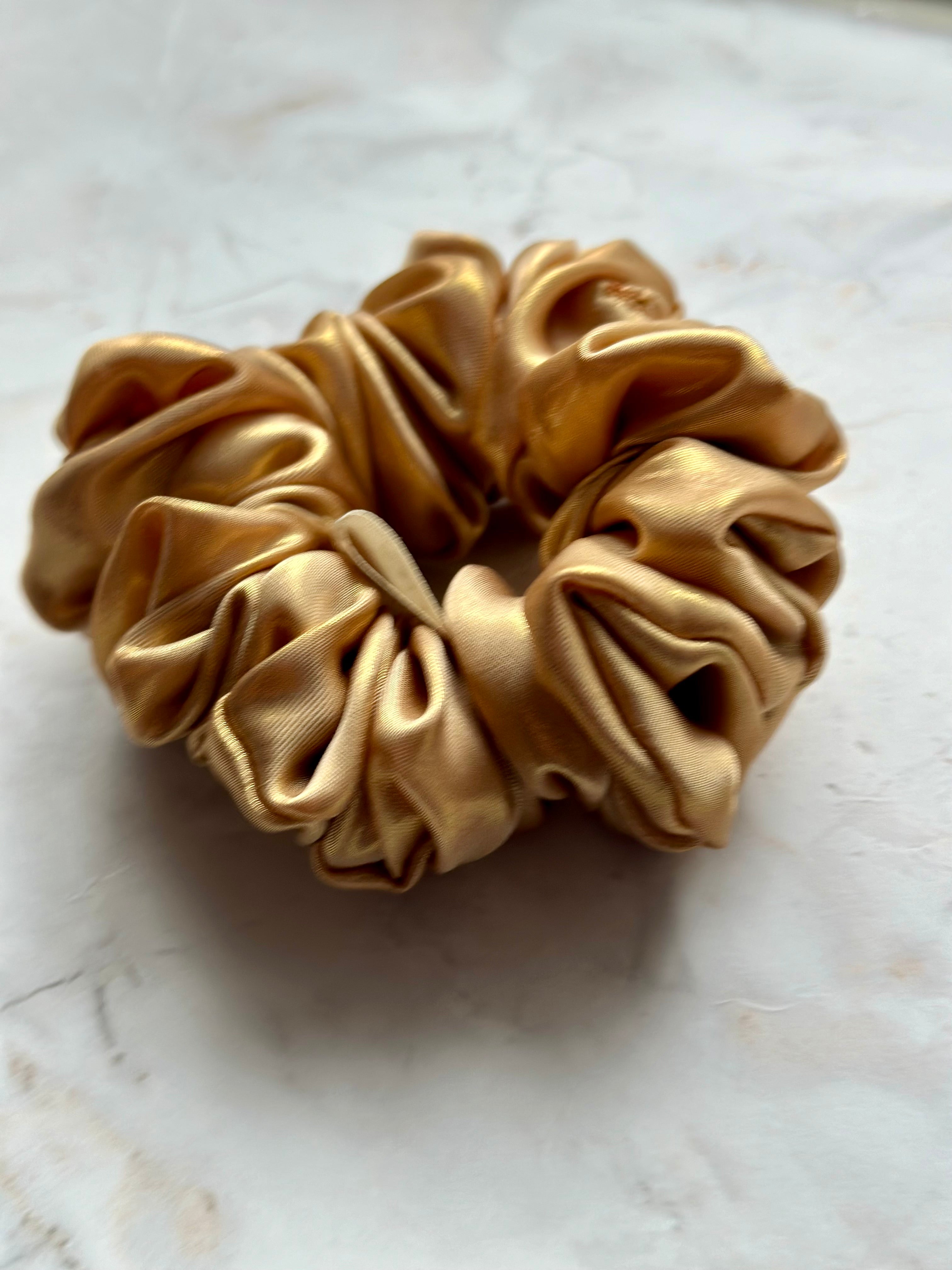 Gold metallic satin hair scrunchie