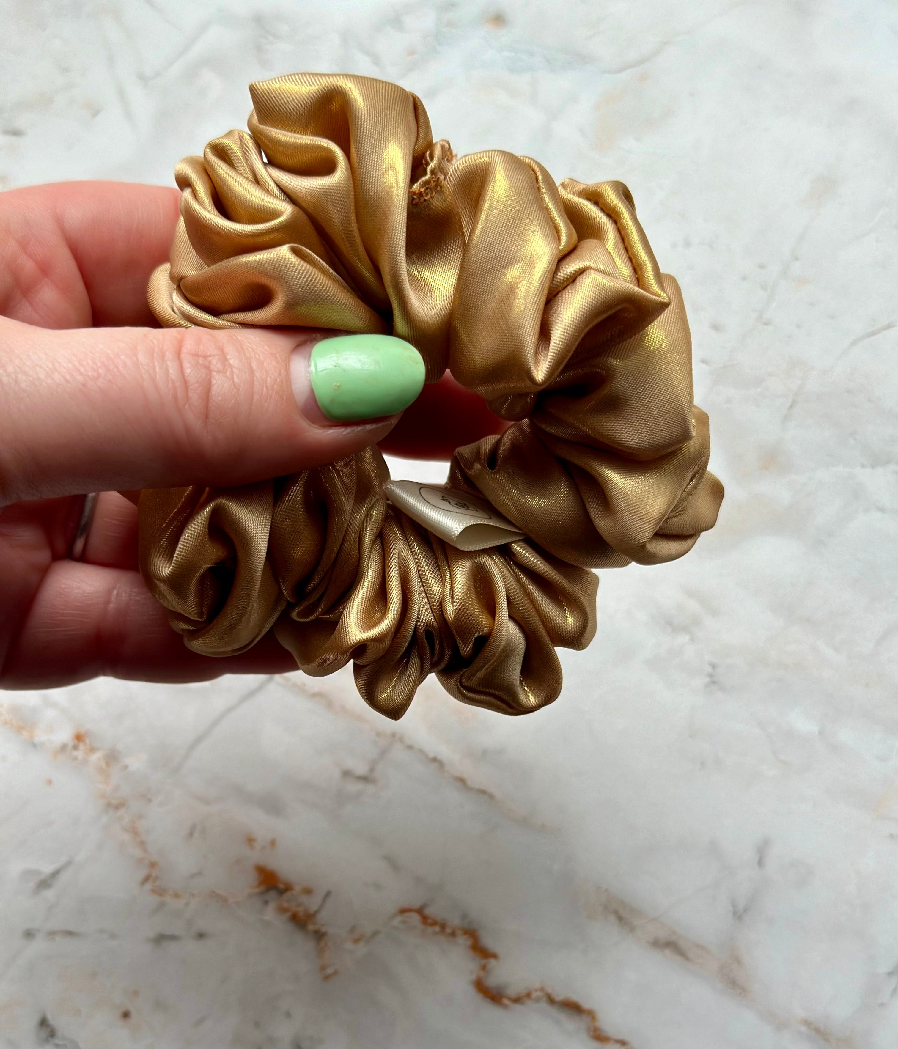 Gold metallic satin hair scrunchie