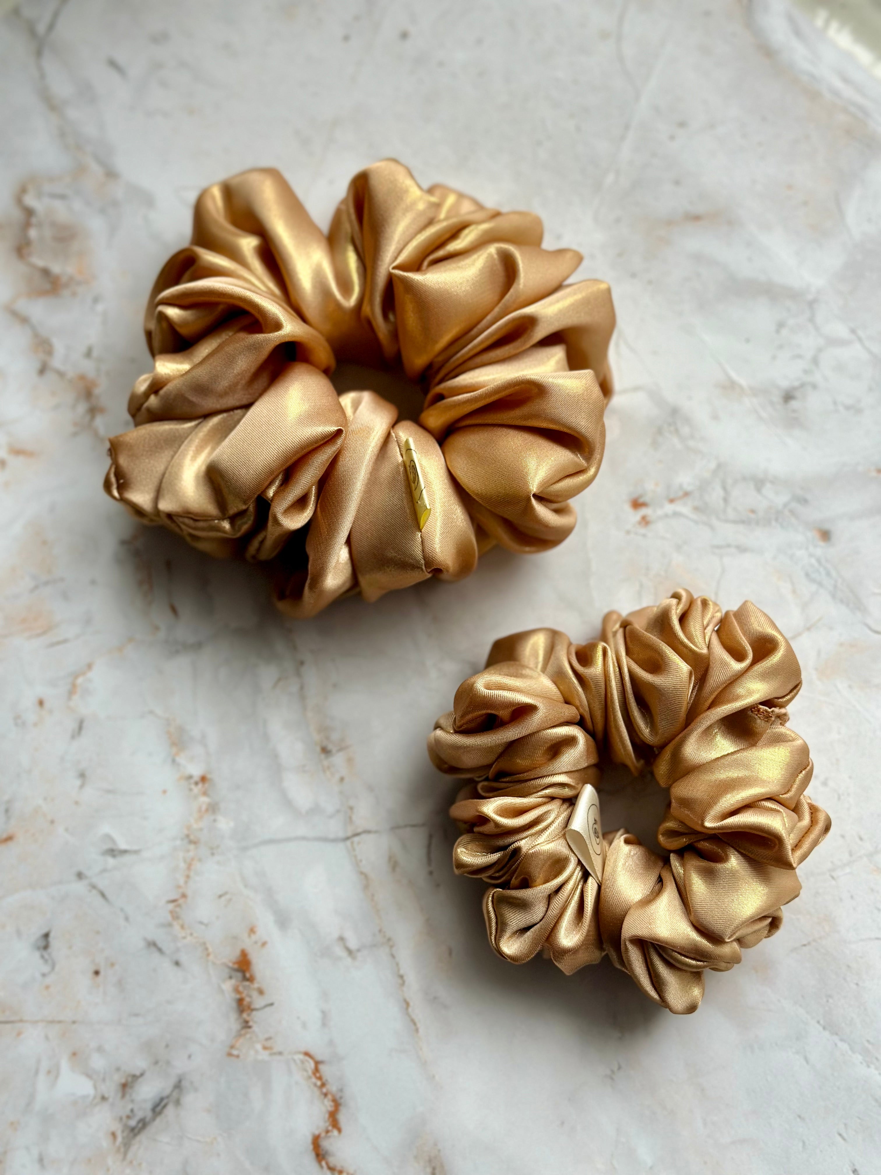 Gold metallic satin hair scrunchie