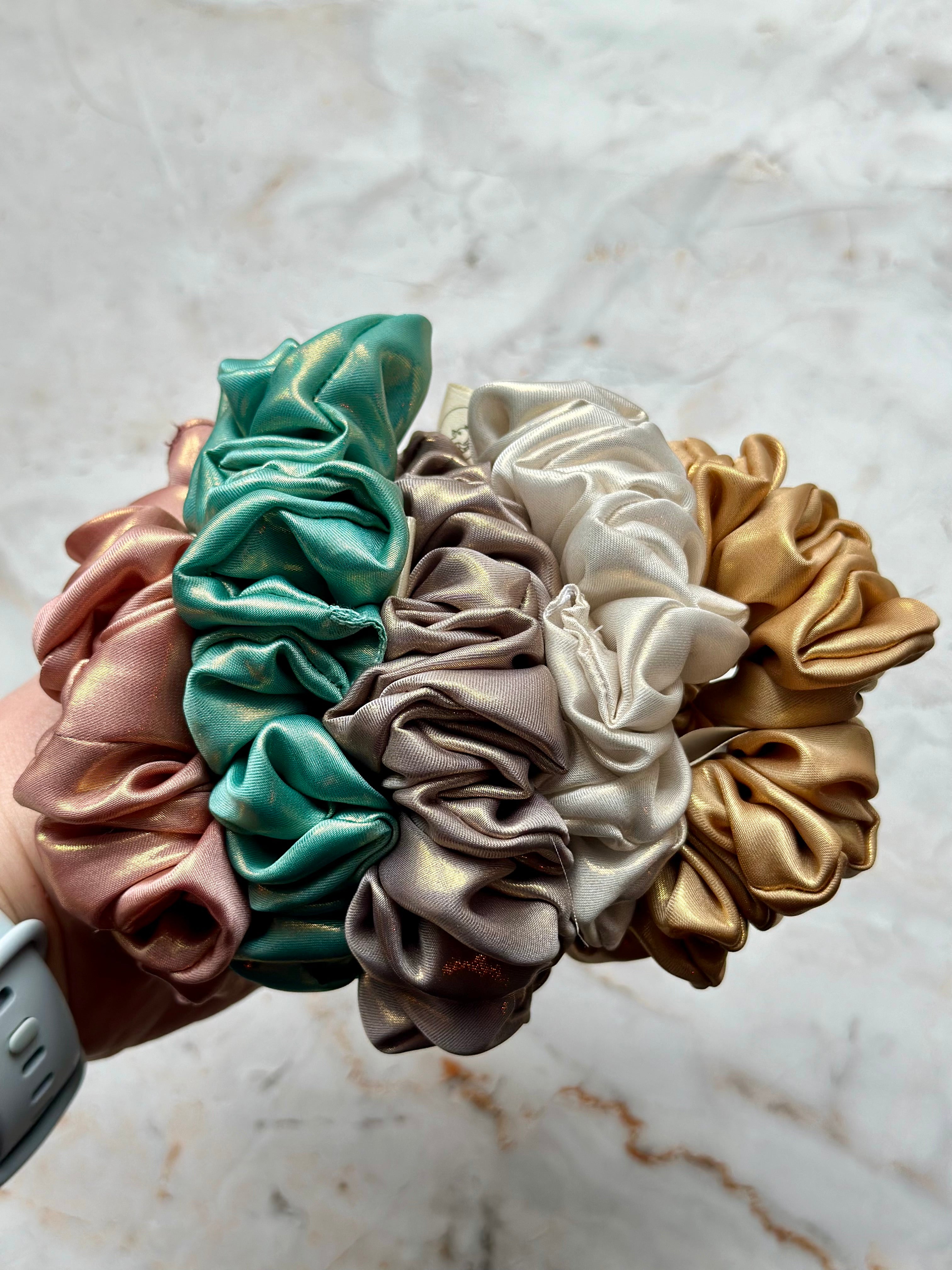 Mint Green Metallic Satin Scrunchie