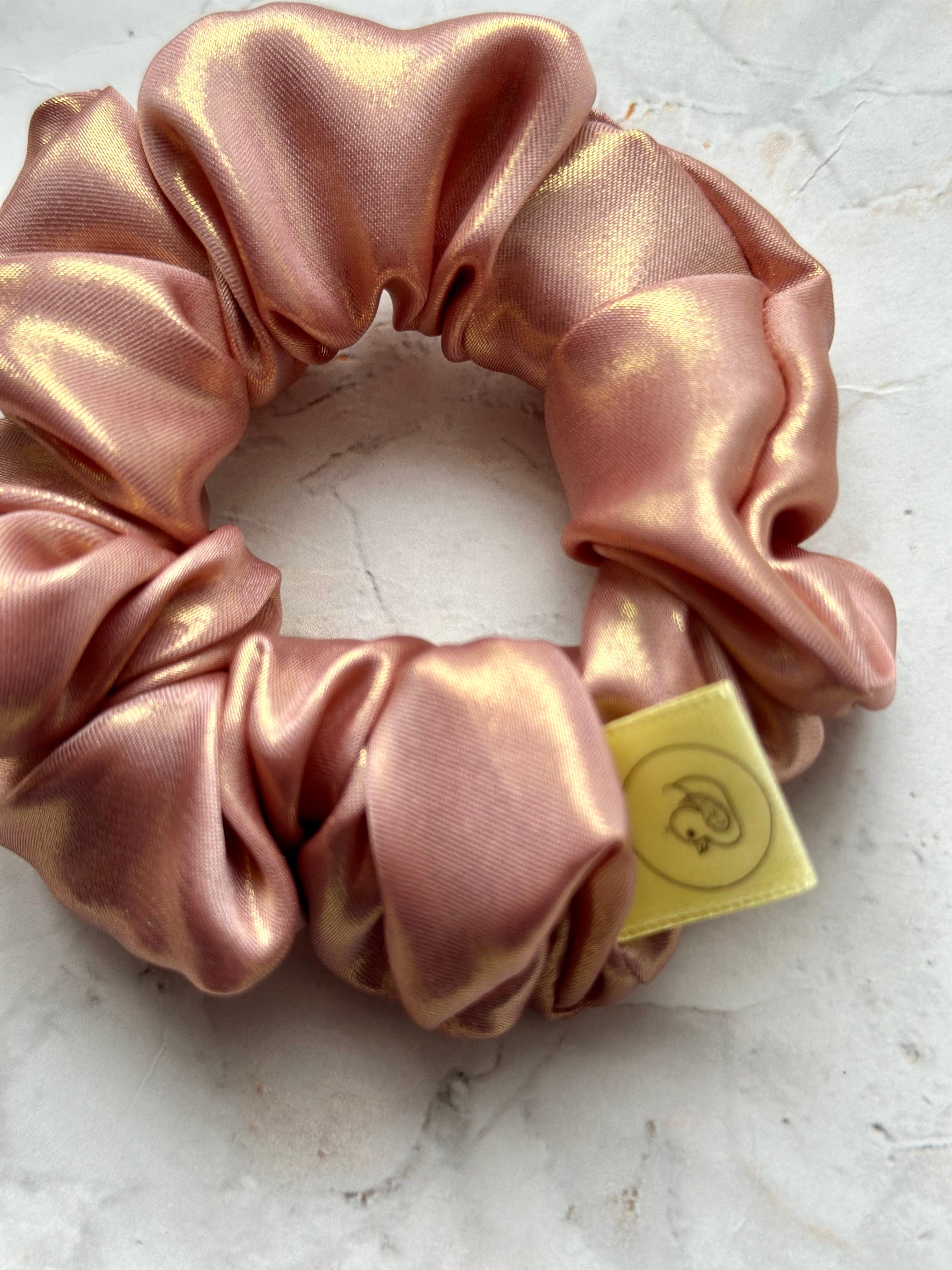 Pretty in Pink metallic hair scrunchie