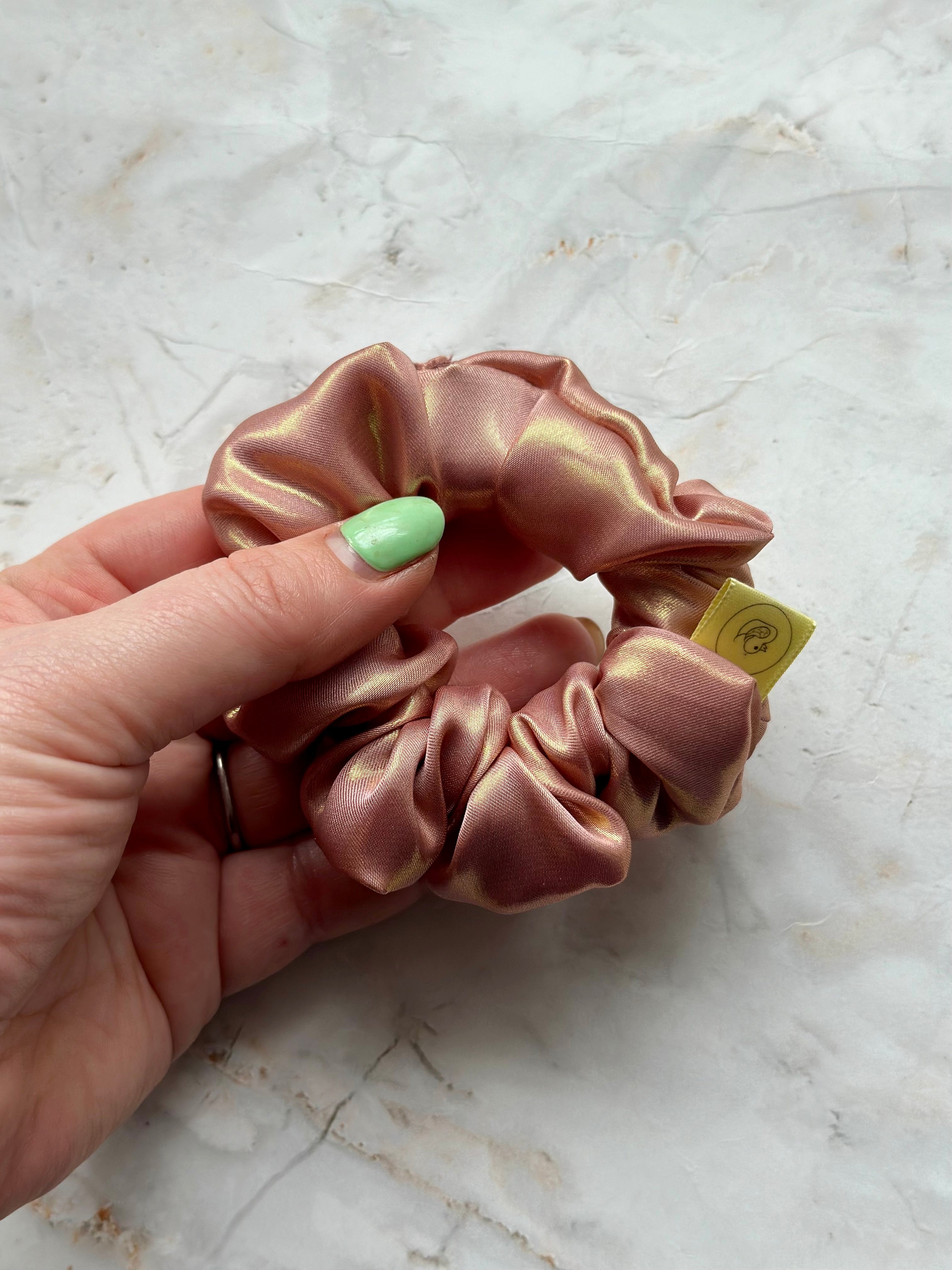 Pretty in Pink metallic Satin Regular hair scrunchie