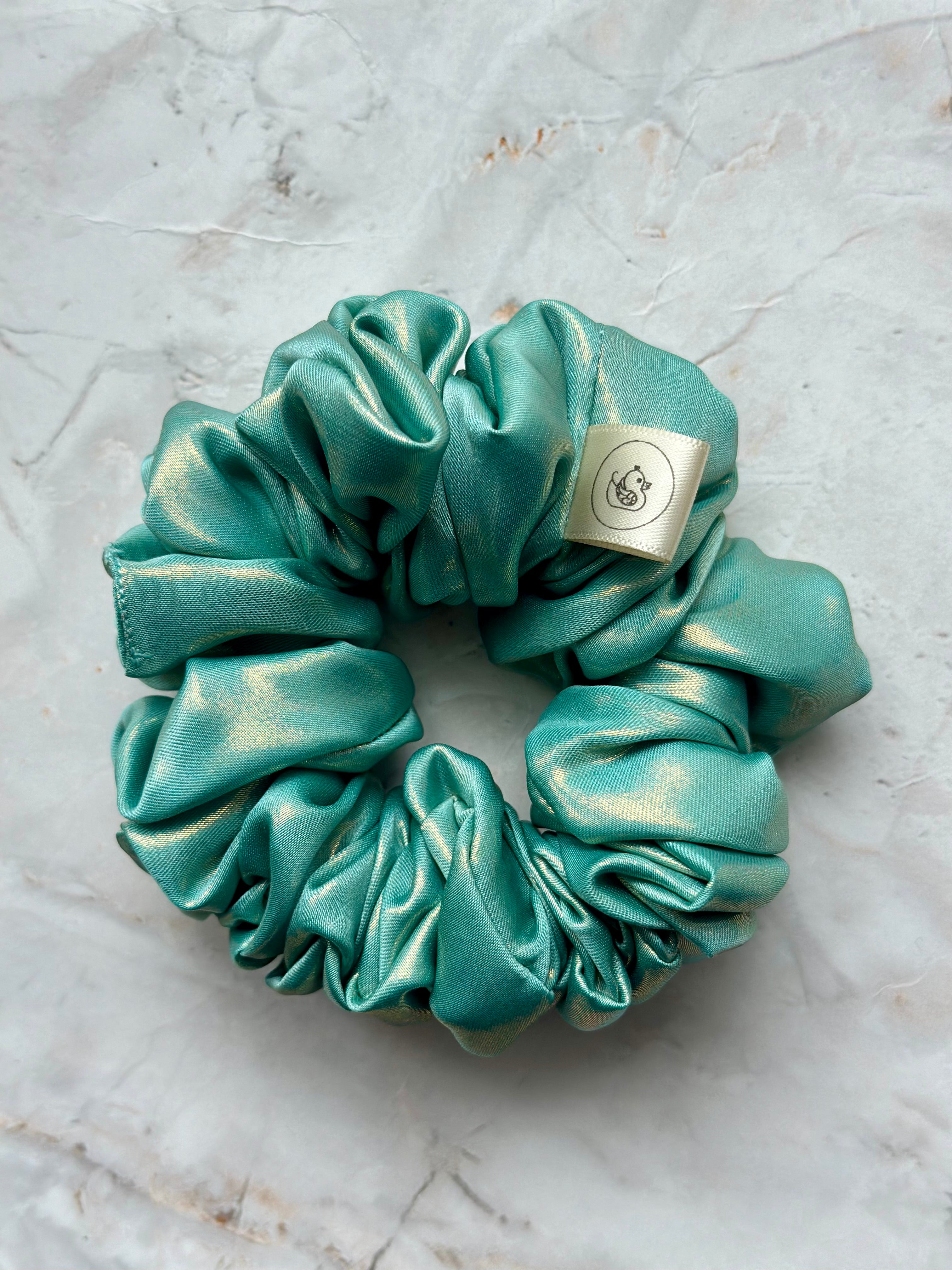 Mint Green Metallic Satin Scrunchie