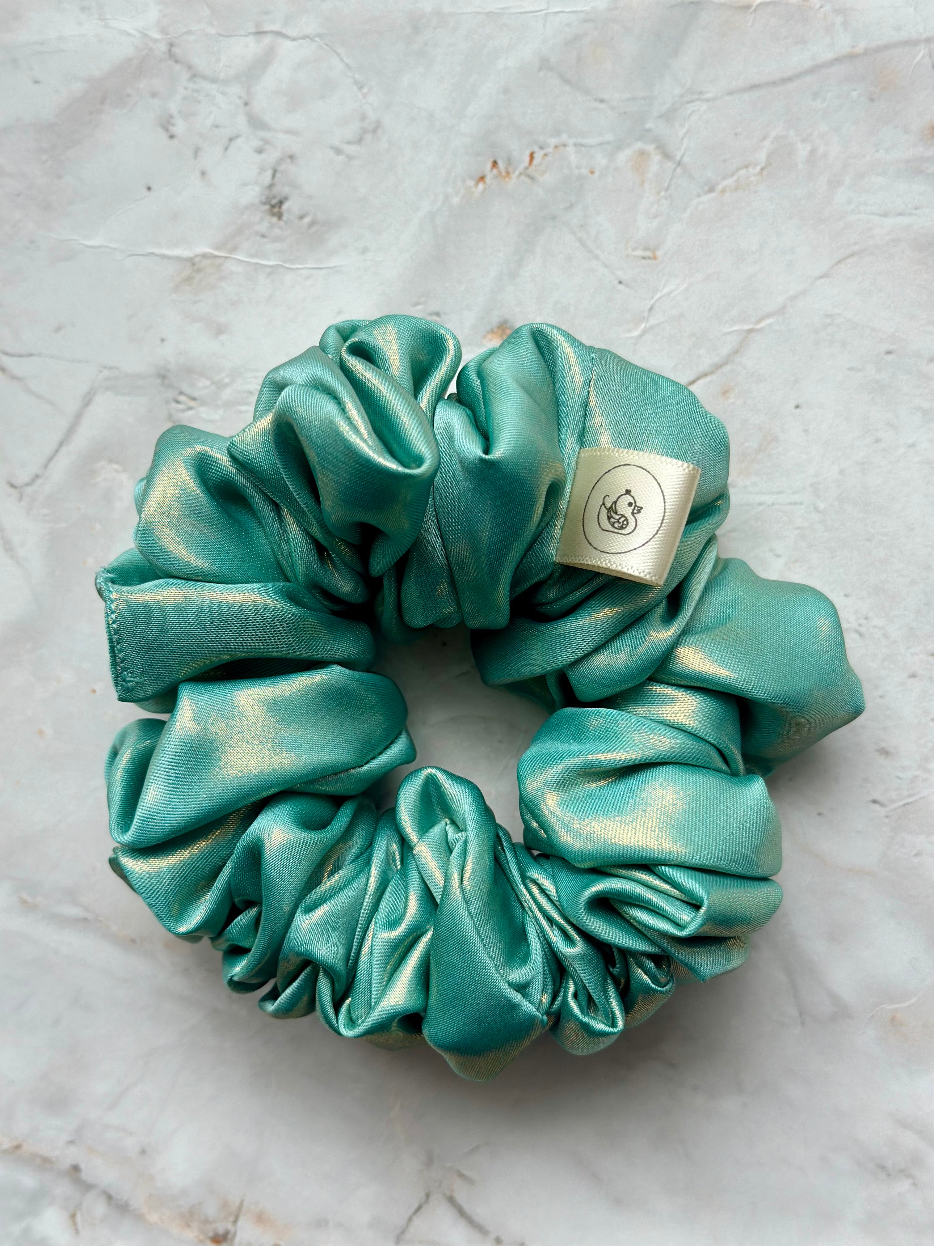 Mint Green Metallic Satin Scrunchie