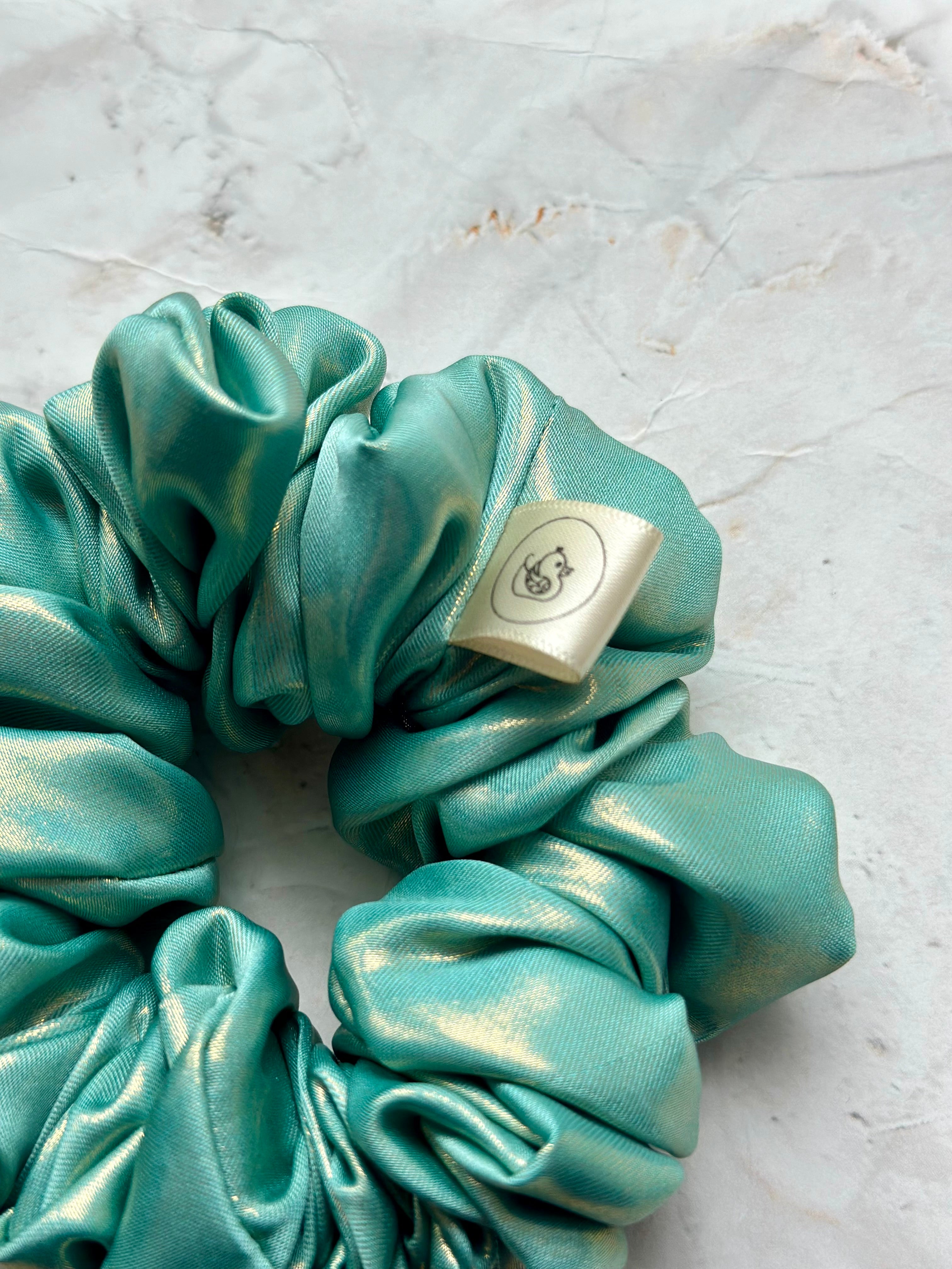 Mint Green Metallic Satin Scrunchie