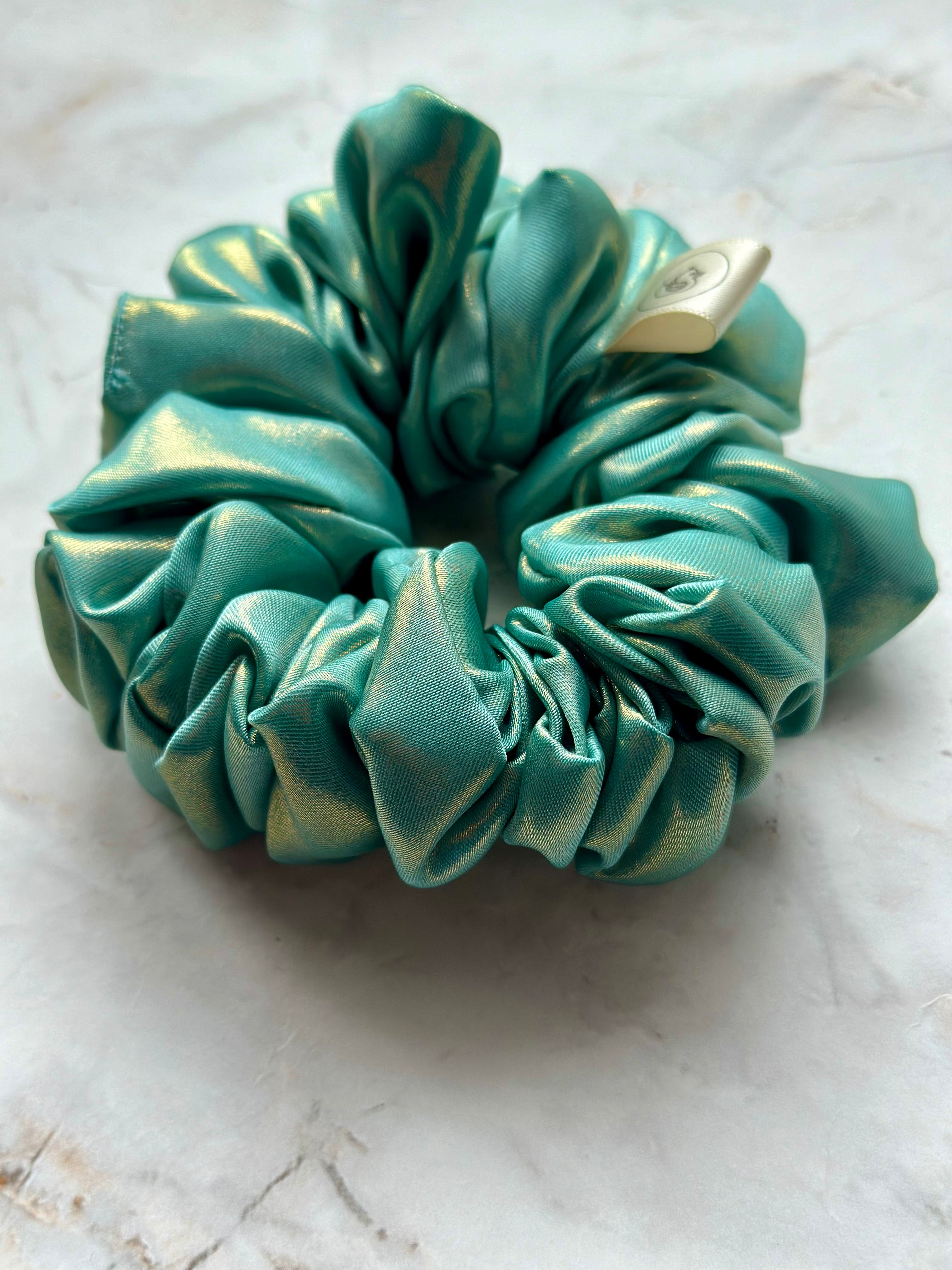 Mint Green Metallic Satin Scrunchie