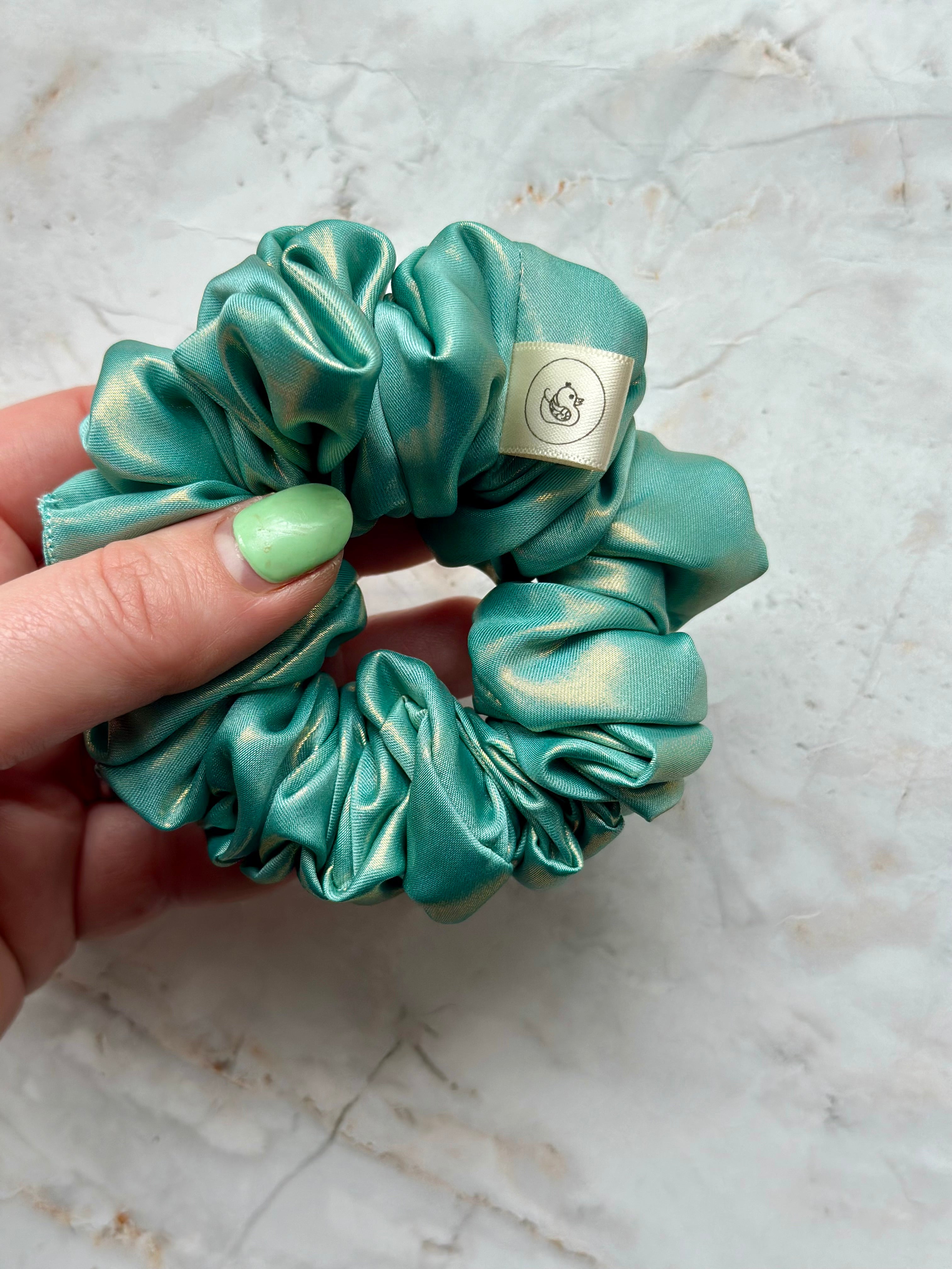 Mint Green Metallic Satin Scrunchie