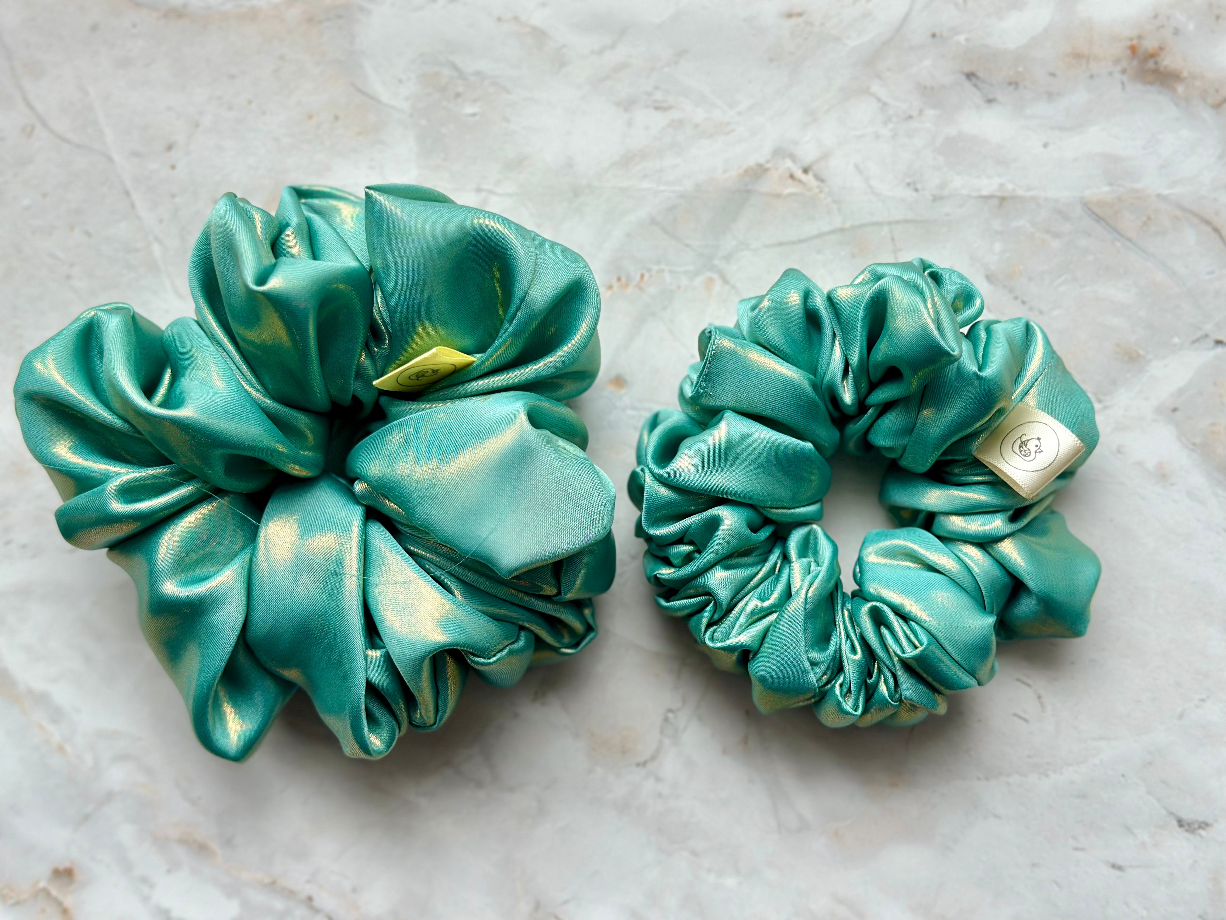 Mint Green Metallic Satin Scrunchie