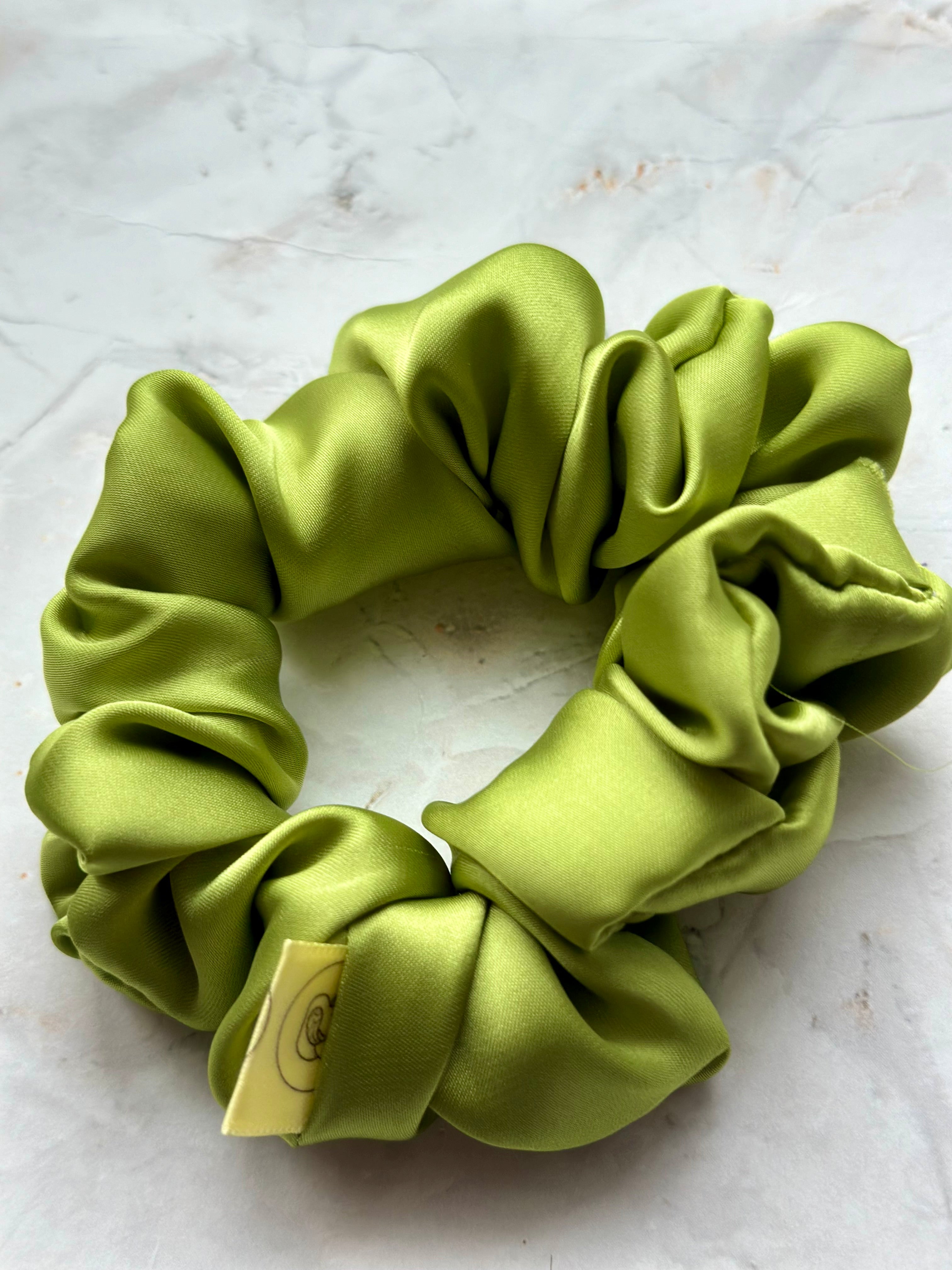 Lime Green Satin Large Hair Scrunchie