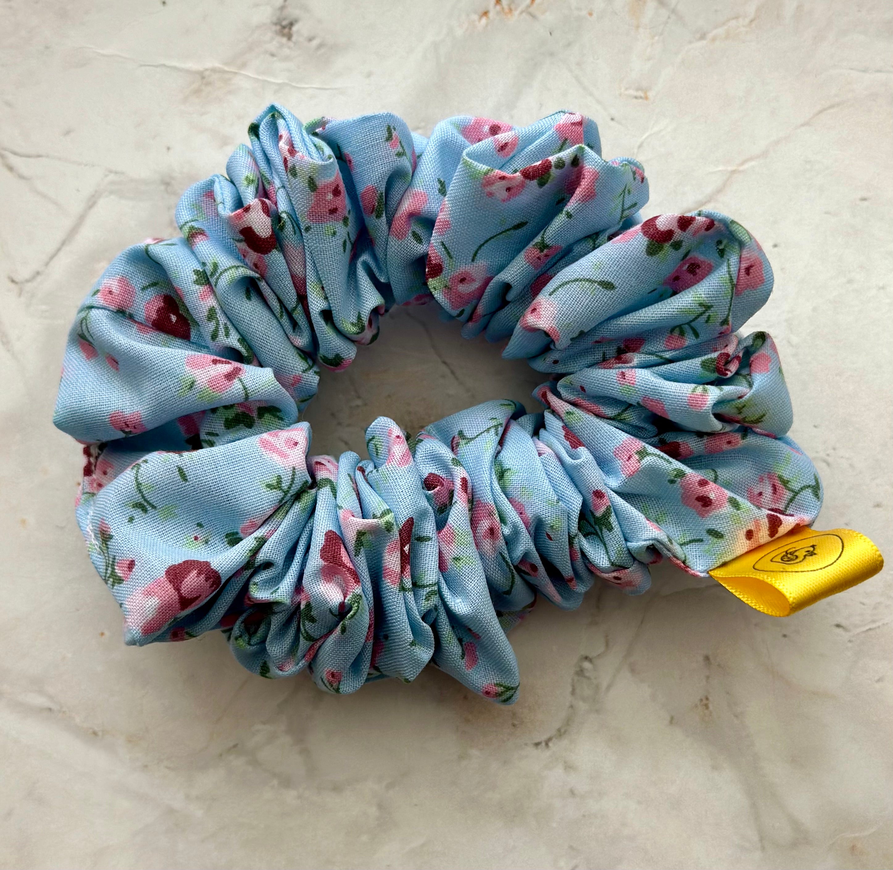 Light blue and pink floral Hair Scrunchie